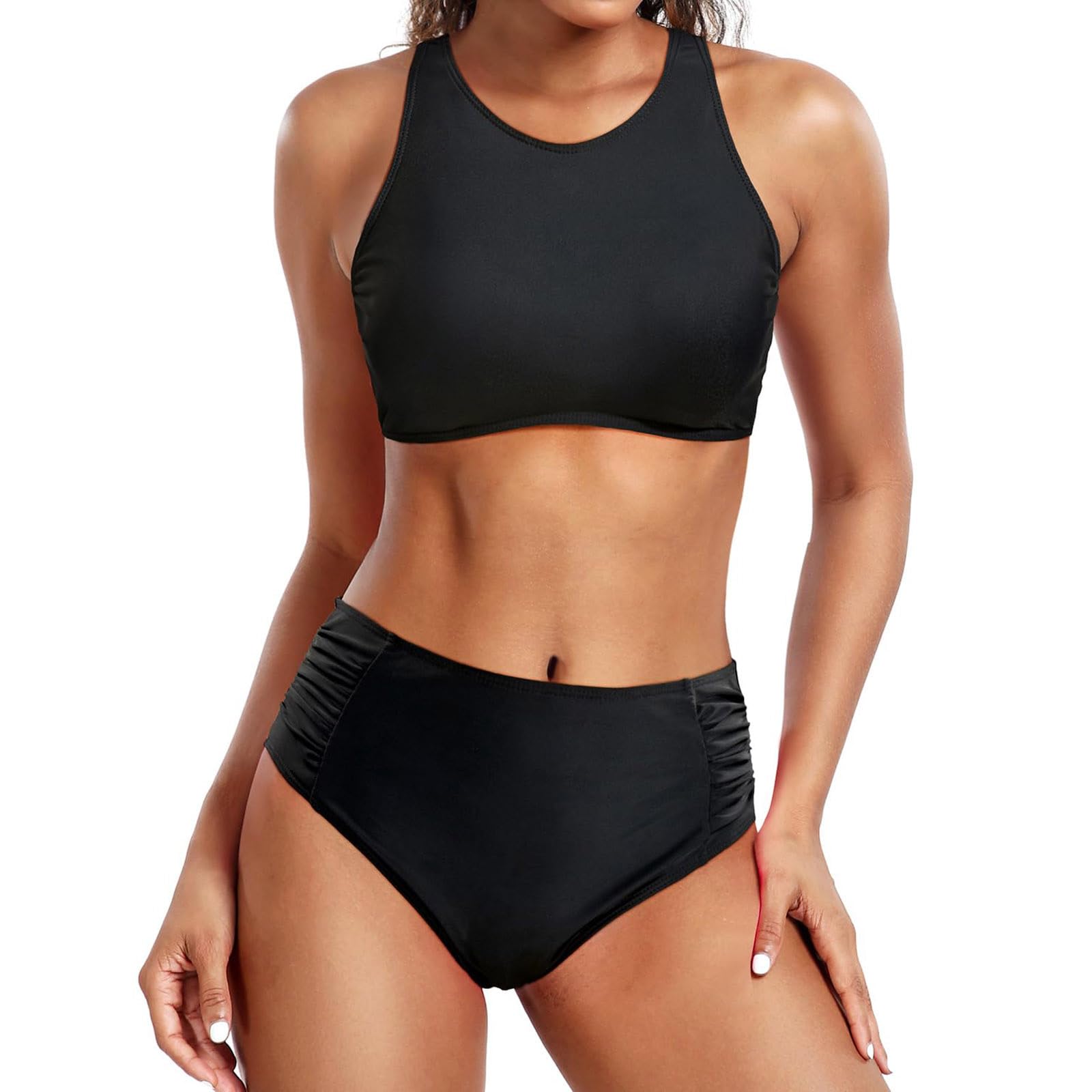Kwatieh Bikini Alto Vientre Plano Bikini Adolescente Bikini BrasileñO Conjuntos De Tankini Sin Tirantes para Mujer Bikini Mujer BrasileñO Bikini Mujer Tanga Bikini Mujer Negro BañAdor Mujer