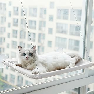 MOYITNCWL Cat Hammock Window with 4 Suction Cups, 21" Cat Window Perch Sunny Seat, Durable Safety Pet Cat Shelves Sunbath Hammock Bed Hold up to 40lbs (Grey)