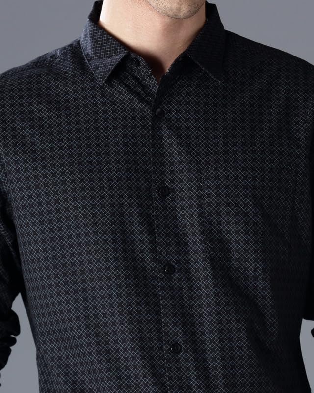 Image of British Club Men Geometric Print Slim Fit Shirt | Stylish Casual Shirt with Unique Patterns | Lightweight Shirt for Office and Outings | Tailored Slim Shirt for Work |