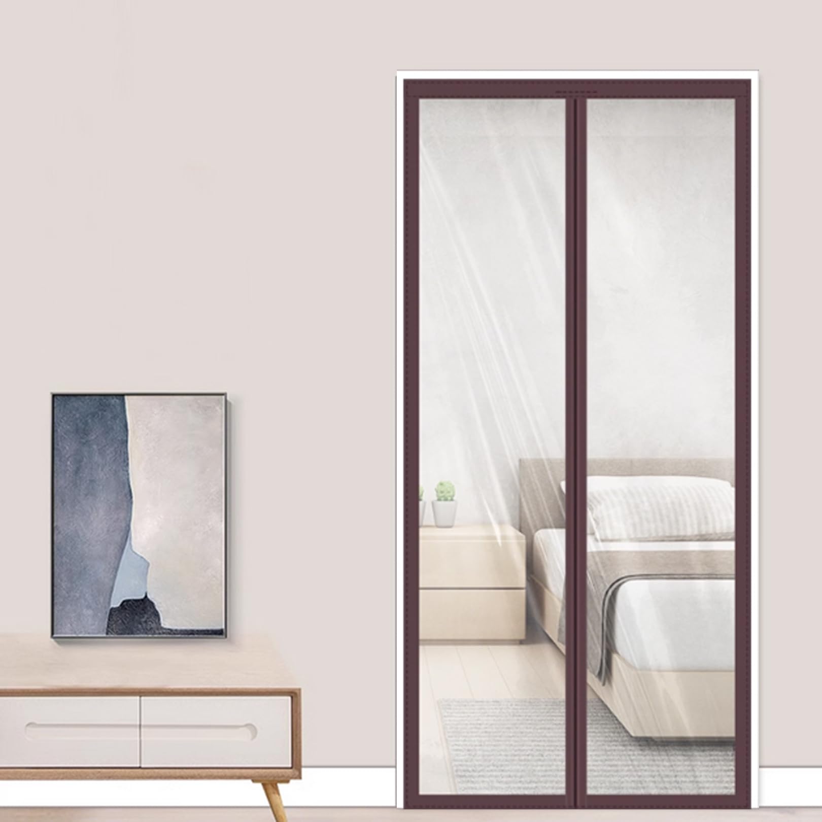 Rideau thermique transparent pour porte d'entrée isolant du froid sans perçage avec aimants