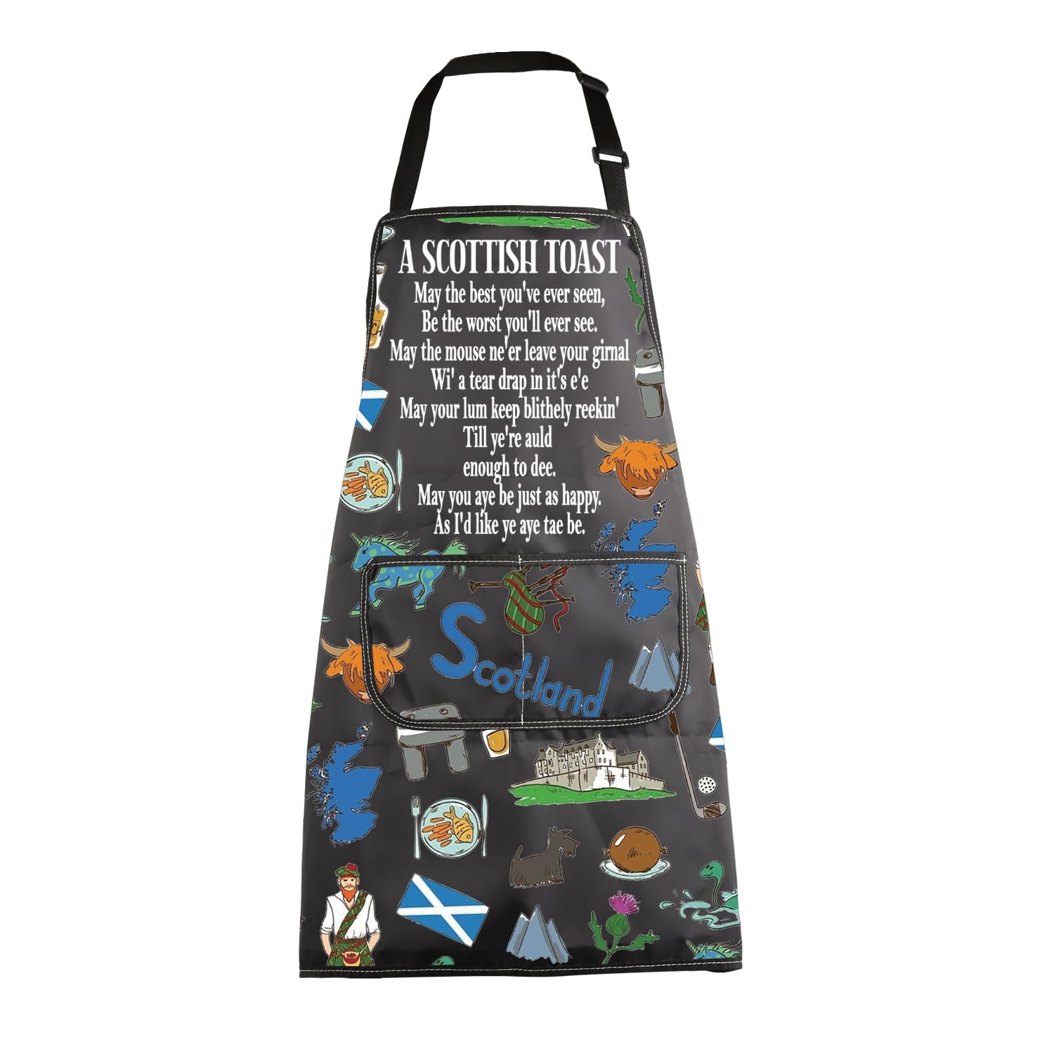 MEIKIUP Scottish Apron Scotland Souvenir Gifts Scottish Highlander Apron Edinburgh Themed Gifts Scotland Blessing Cooking Apron (Scotland Apron-UK)