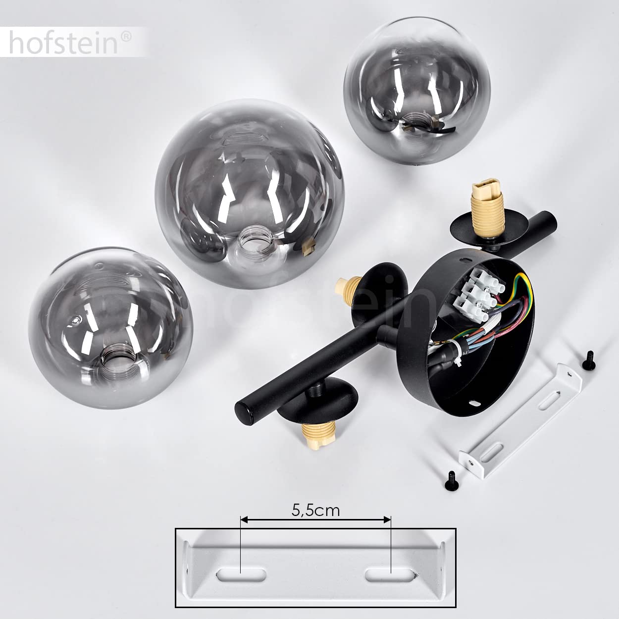 HOFSTEIN Wandleuchte Chehalis, Wandlampe aus Metall/Glas in Schwarz/Rauchfarben, Leuchte im modernen Design, mit runden Schirmen aus Glas, 3-flammig, 3 x G9, Wohnzimmer, Schlafzimmer, Esszimmer