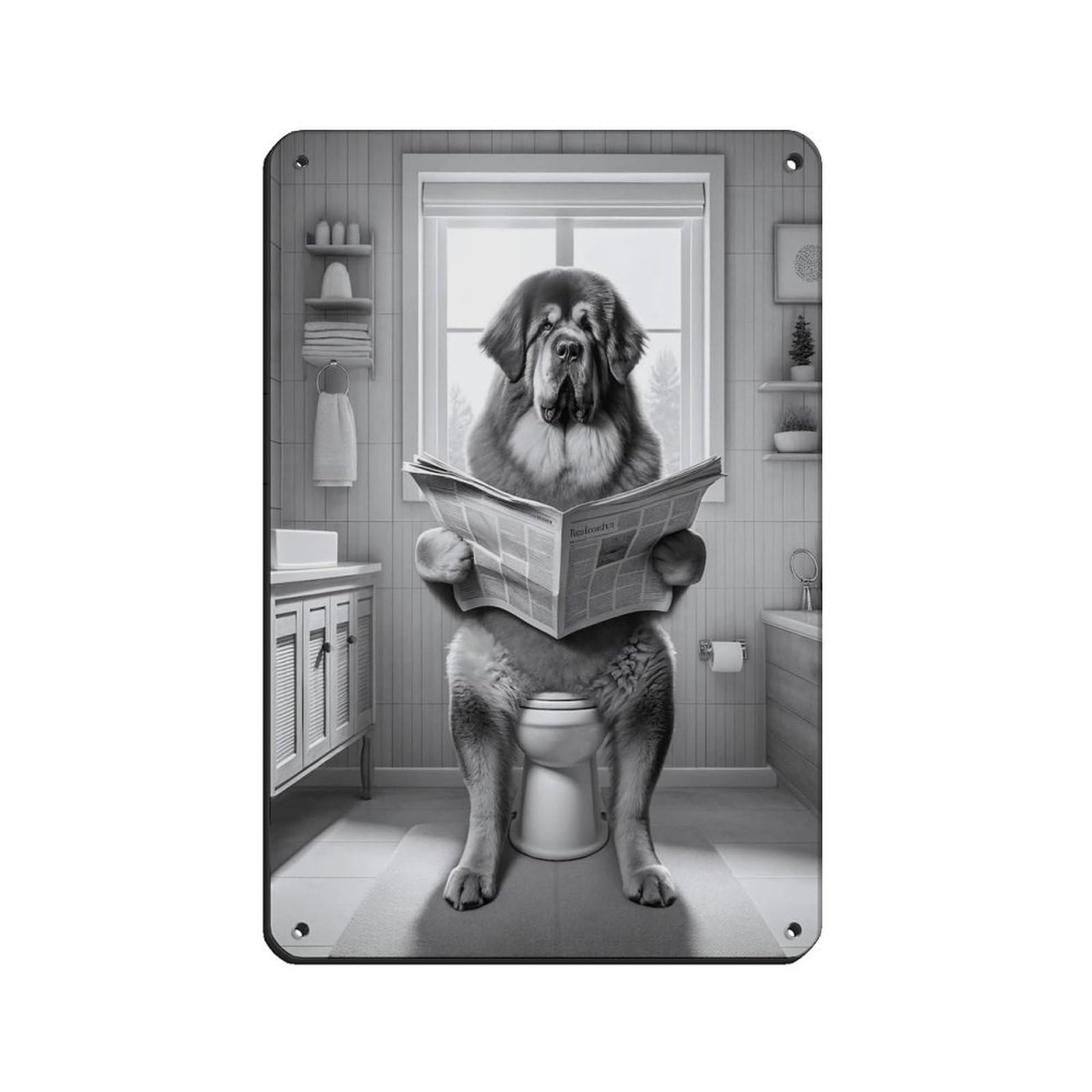 Lxwnze 20L X 30W Cm Tibetan Mastiff,Funny Bathroom Decor Tin Sign Vintage Metal Pub Club Cafe Bar Home Wall Art Decoration Poster Retro 8X12inch(20X30cm)