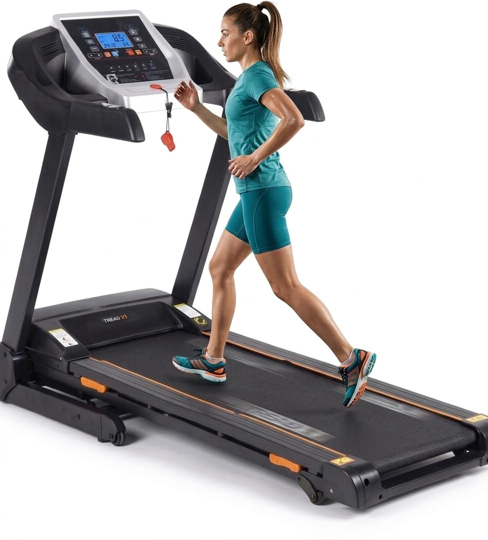Motorised Treadmill for Home Gym, Black with Orange Accents, LCD Display, Foldable Running Machine, Belt: 1230+420mm, Running Board: 15mm (1 Year Warranty)-image-22
