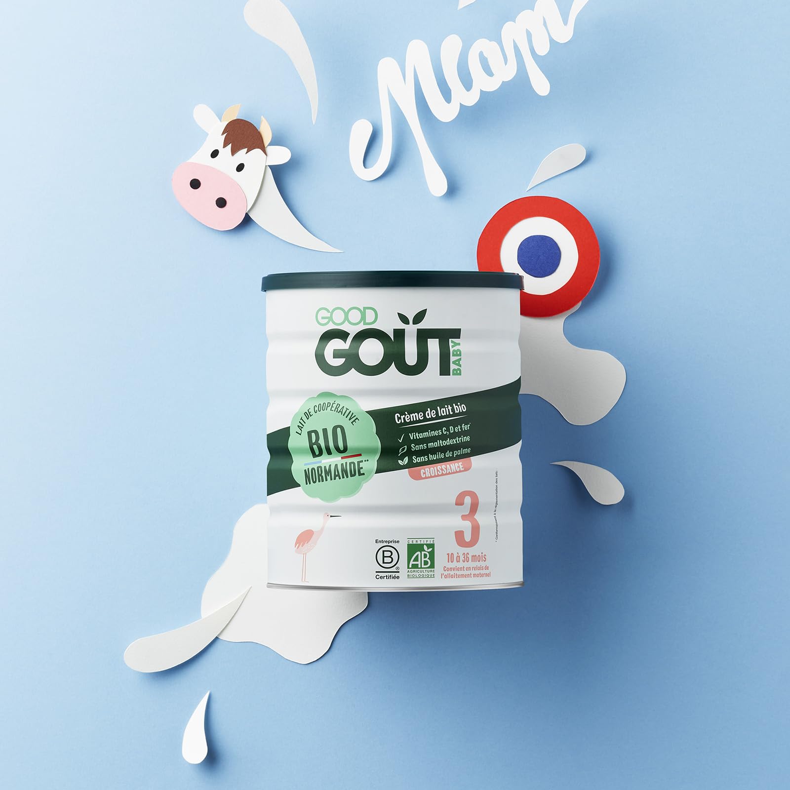 GOOD GOÛT - Lot de 3 - Lait Infantile 3ème Âge - Lait de Croissance Format Poudre - de 10 Mois à 3 Ans - sans Huile de Palme - sans Maltodextrine - Crème de Lait Bio - Fabriqué en Normandie - 800 g