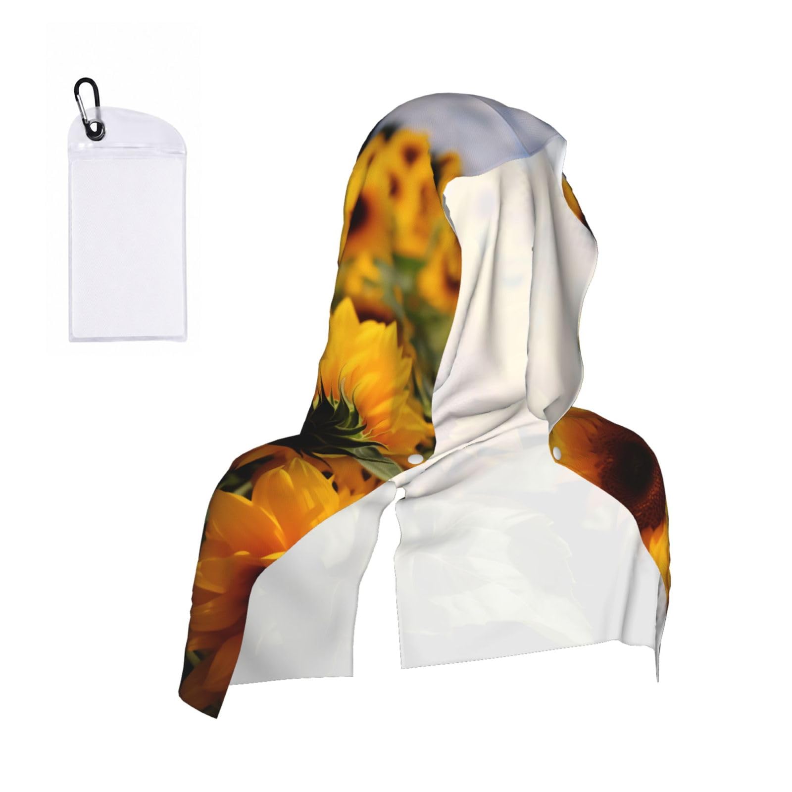 Yellow Sunflower Field Print Cooling Hoodie Towel, Cooling Towels For Neck And Face Sun Protection Instant Cool Hoodie(Sport/Camping/Work Out/Hot Weather)