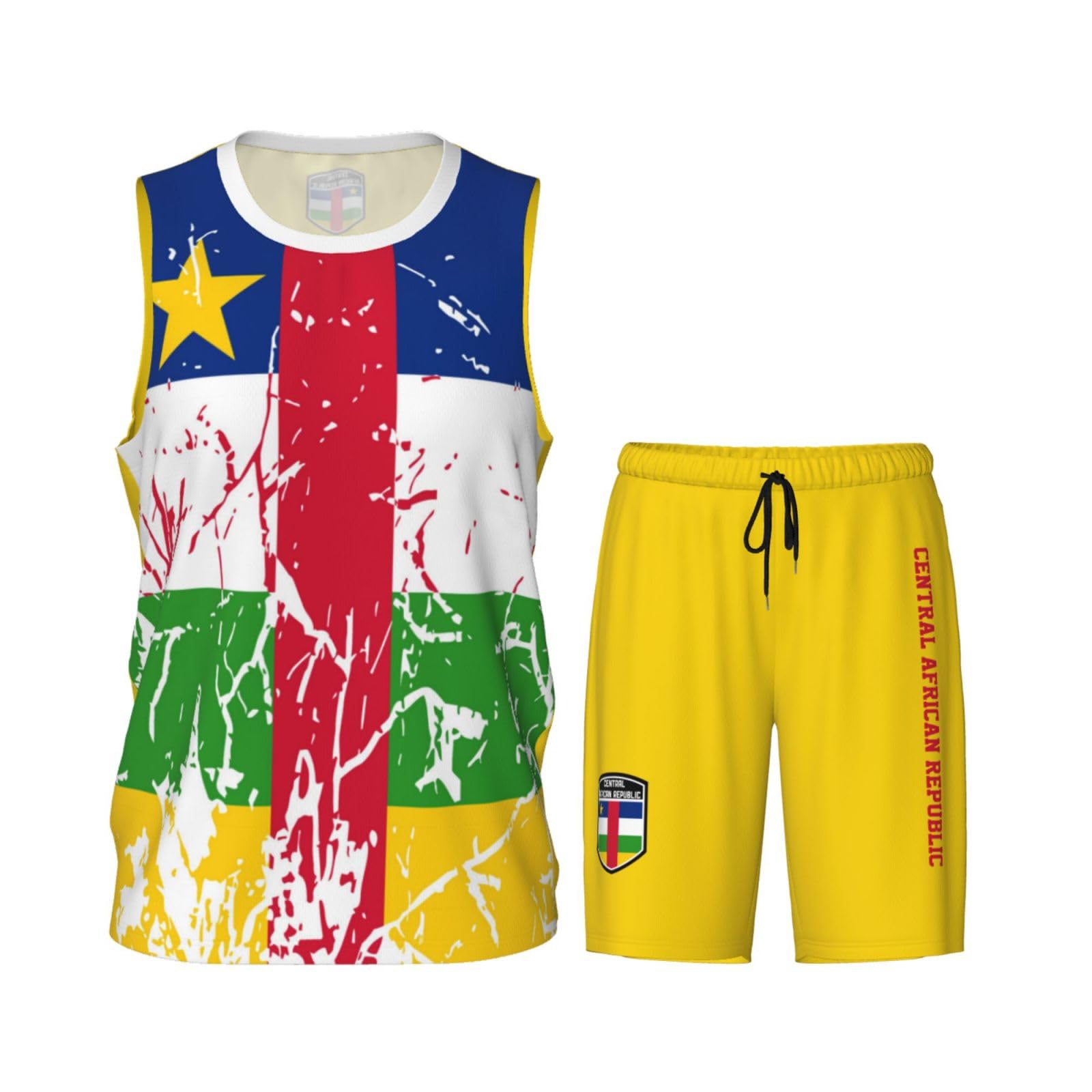 Central African Republic Flag Grain (4) Basketball Jersey Uniform Suit for Men Adults Training Athletic Set
