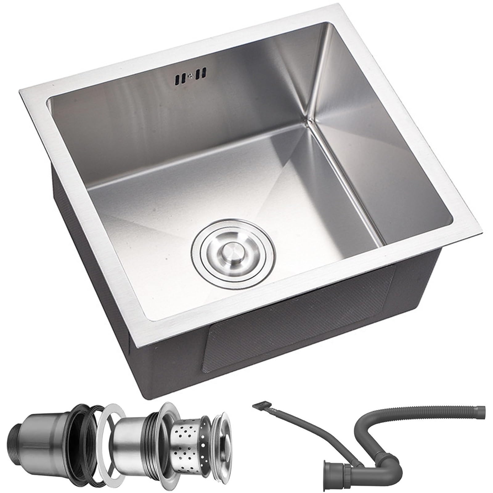 ZQFHSX Small Kitchen Bar Sink, Silver Stainless Steel Sinks, Drop in Household Dishwashing Basin,with Drain Basket, Pipe, Single Bowl Workstation Sink(Silver,36x36cm)