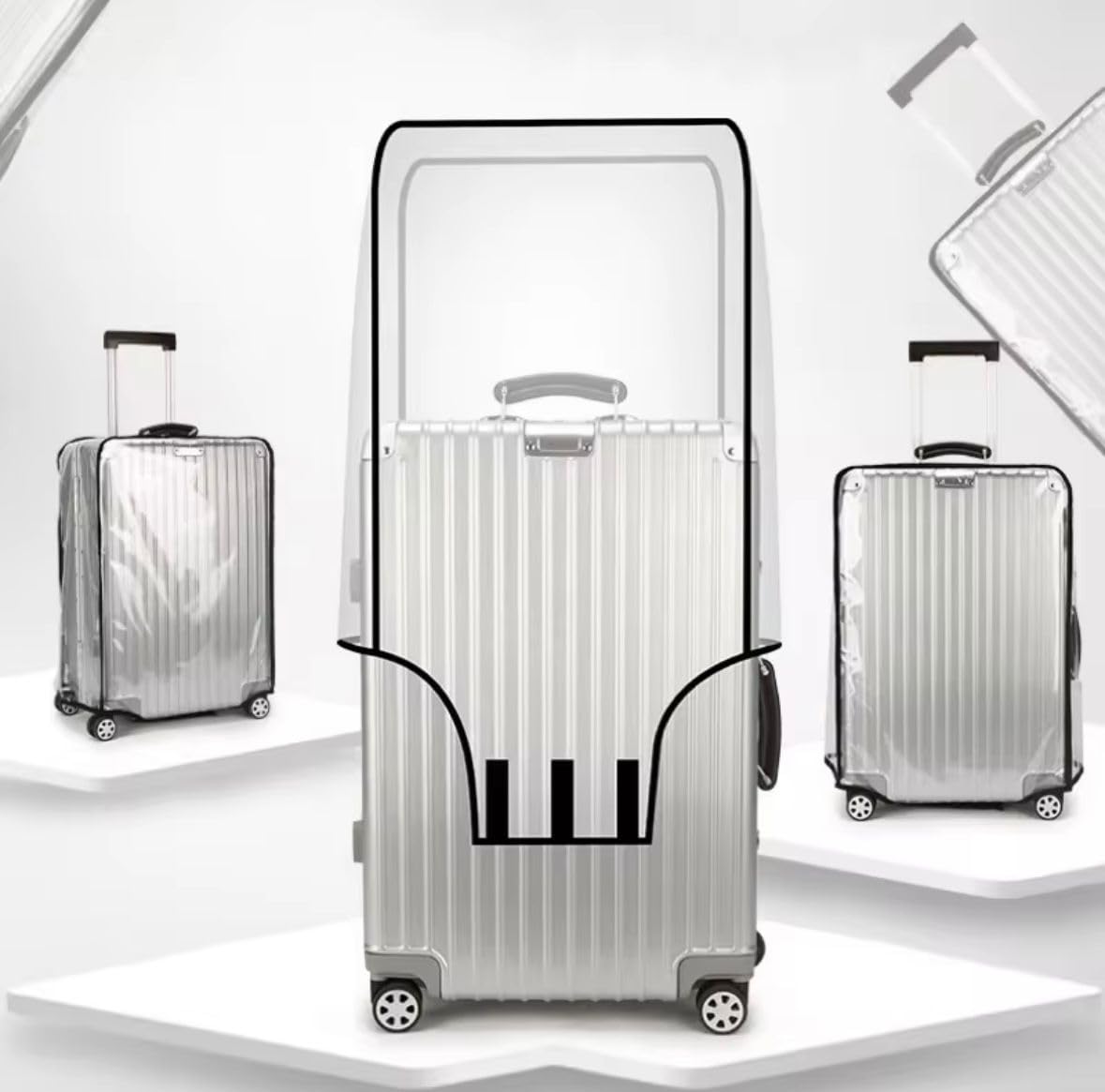 HomeCloud 20-Inch Trolley Bag Cover/Suitcase Protector | Zippered Clear PVC Luggage Cover | Waterproof & Dustproof Storage & Travel Protection (Transparent, 20 inch,Pack of 1) 3