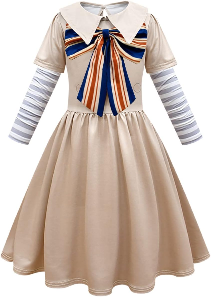 YameidieKids Girls Big Bow School Uniform Dress Halloween Horror Doll Cosplay Costume False Two-piece Dress