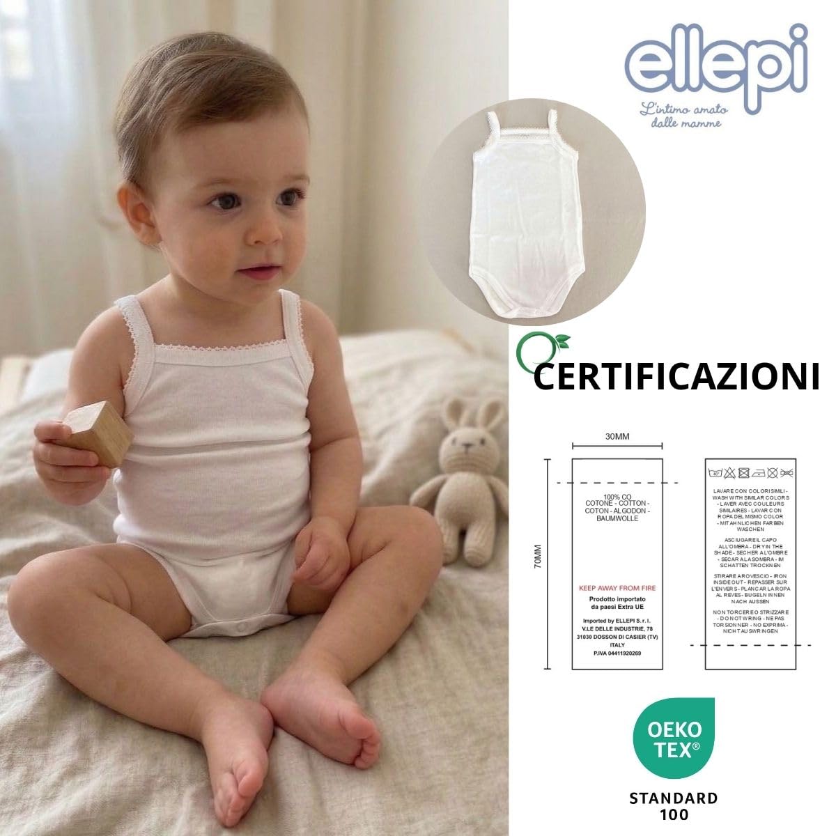 Ellepi Body Neonata in Cotone 100%, Pack 6 Pezzi, Intimo Bambina Anallergico e Antiacaro, Body Spalla Stretta con Bottoni a Pressione, Morbido e Traspirante