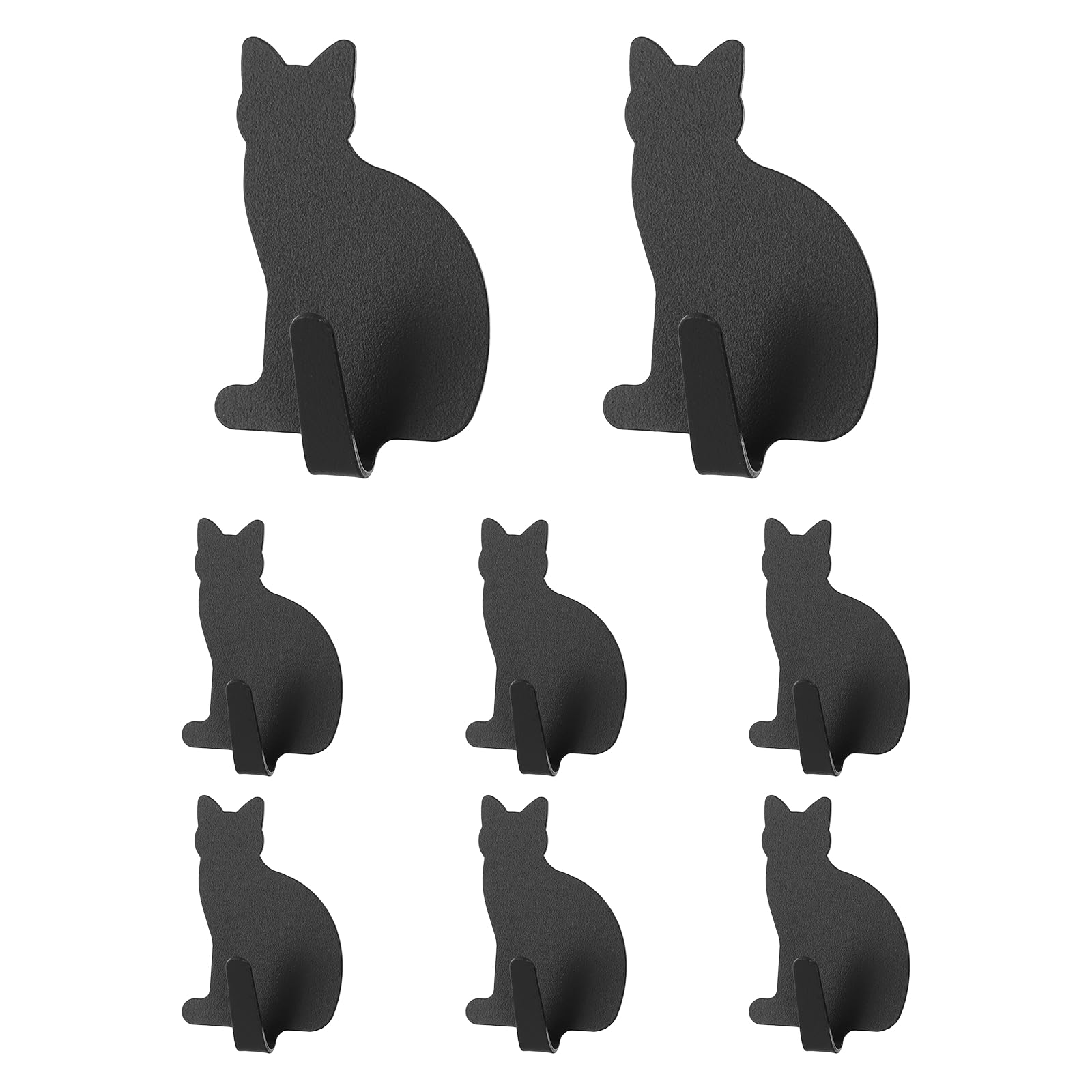 sourcing map 8Pcs Cat Shaped Decorative Wall Hooks, Metal Self Adhesive Towel Hook Heavy Duty Sticky Wall Hangers for Bathroom, Kitchen, Home and Office Hanging Keys, Coats, Black