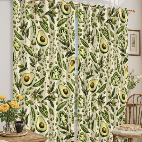 Rideaux occultants botaniques vert olive 132x160cm lavables