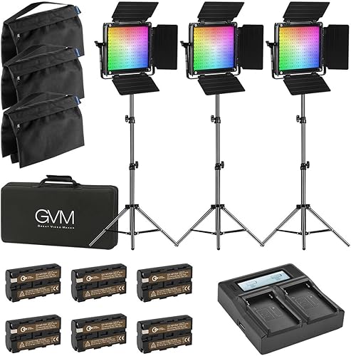 800D 40W Bi-Color RGB Studio Soft LED Panel 3-Light Kit, Bundle with Green Extreme NP-F550 Lithium-Ion Battery, Dual Smart Charger, Smart Charger