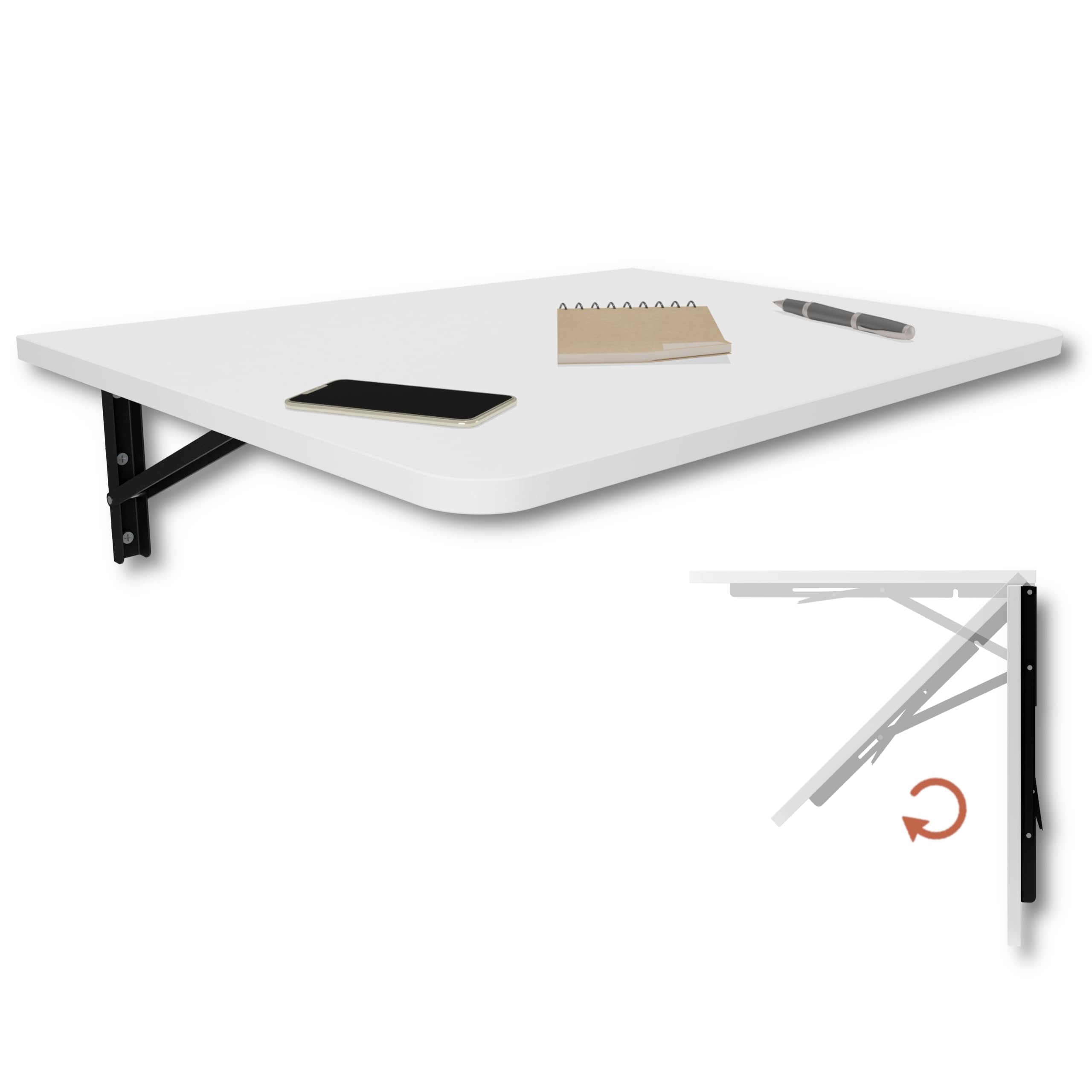 Wandklapptisch Schreibtisch Tischplatte 70x50 cm Klapptisch Esstisch Küchentisch für die Wand Bartisch Stehtisch Wandtisch Tisch klappbar zur Wandmontage (Weiß)