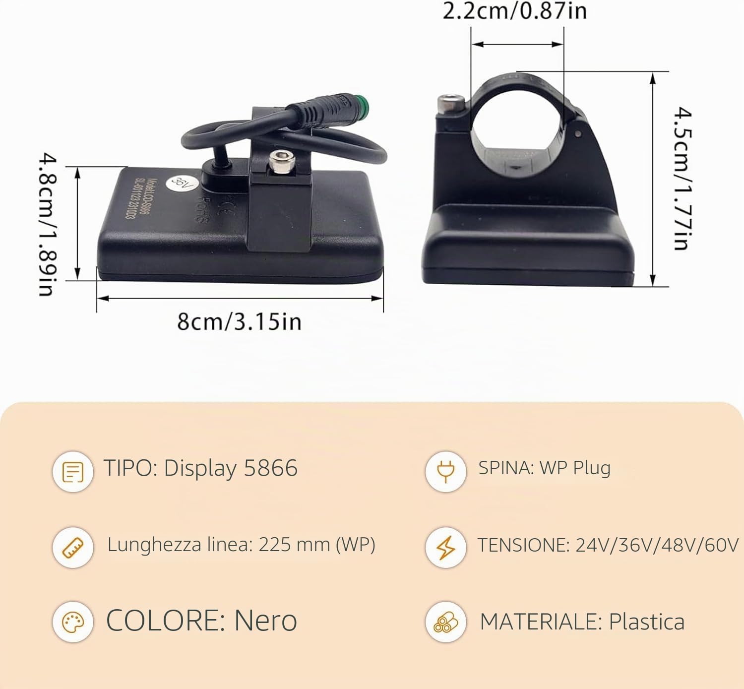 S866 - Contachilometri per bicicletta elettrica con display LCD, 24 V, 36 V, 48 V, pannello di controllo con display LCD, senza fili, per scooter elettrico, modifica bici elettrica