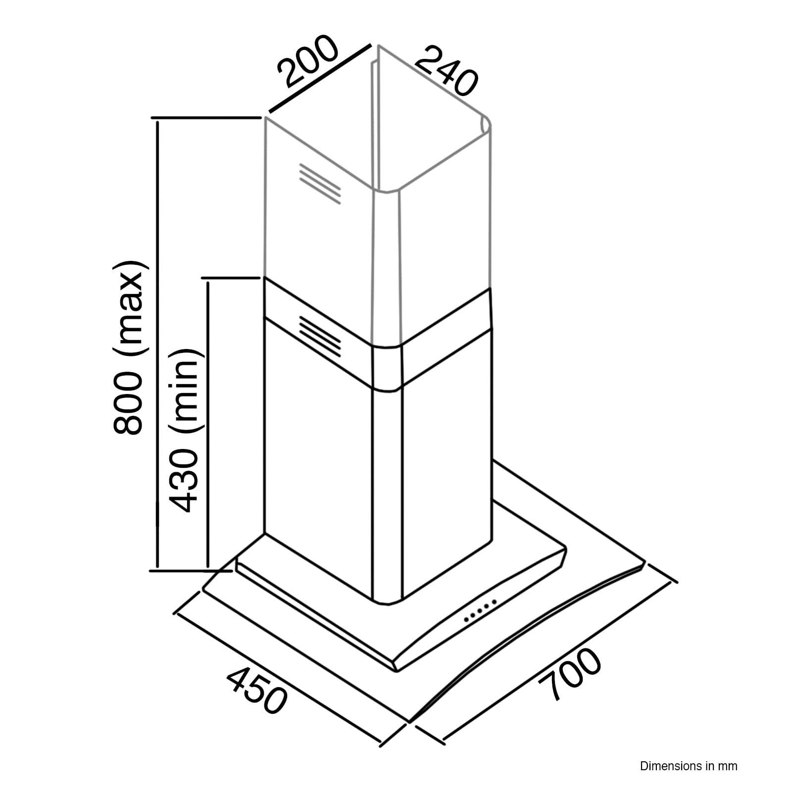 SIA CGH70SS 70cm Curved Glass Stainless Steel Chimney Cooker Hood Extractor Fan — view 7