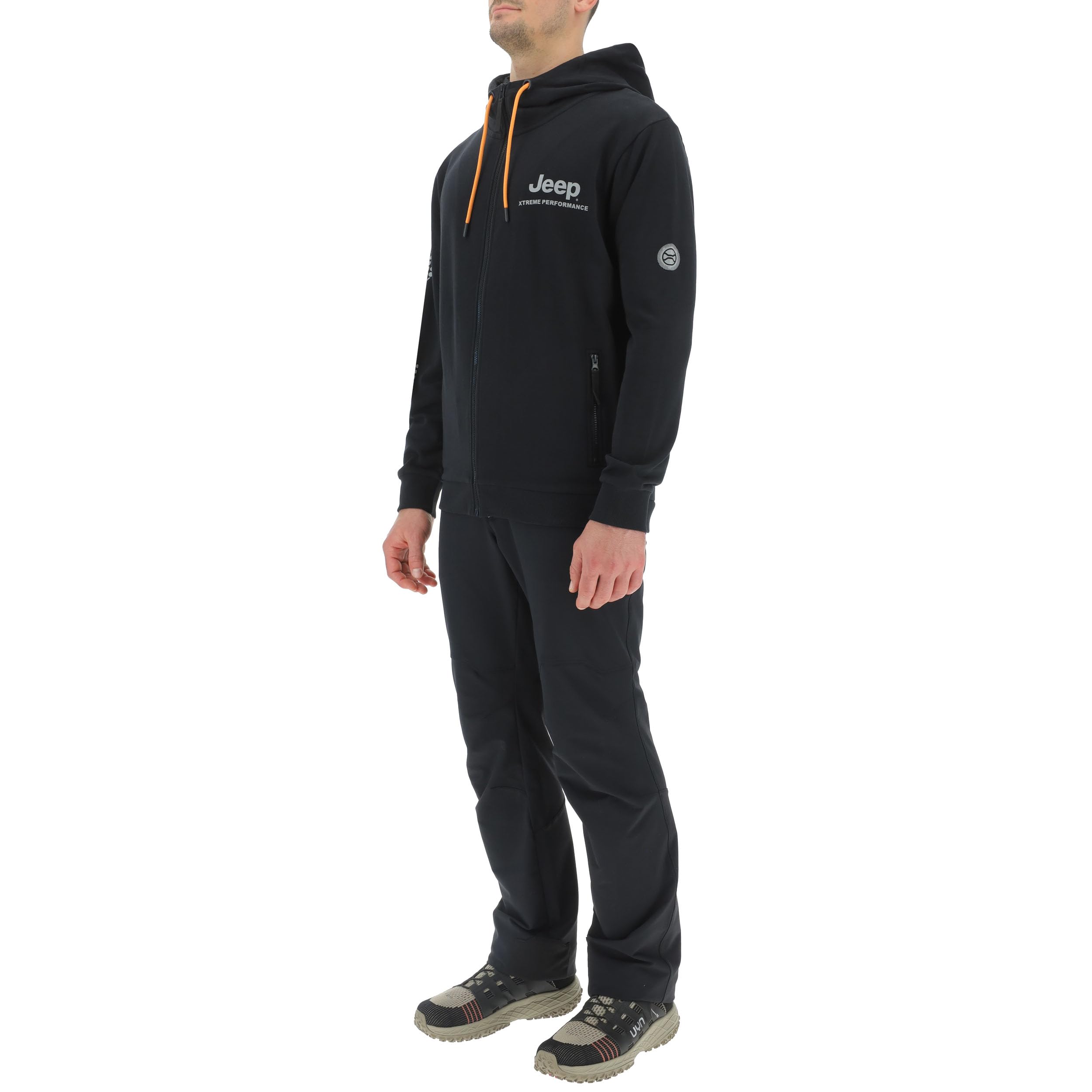 Jeep XP Man Hooded Full Zip Sweatshirt W/Zipped Pockets Sideways X Reflective Sleeve Print Jx24a Felpa Uomo (Pacco da 1)