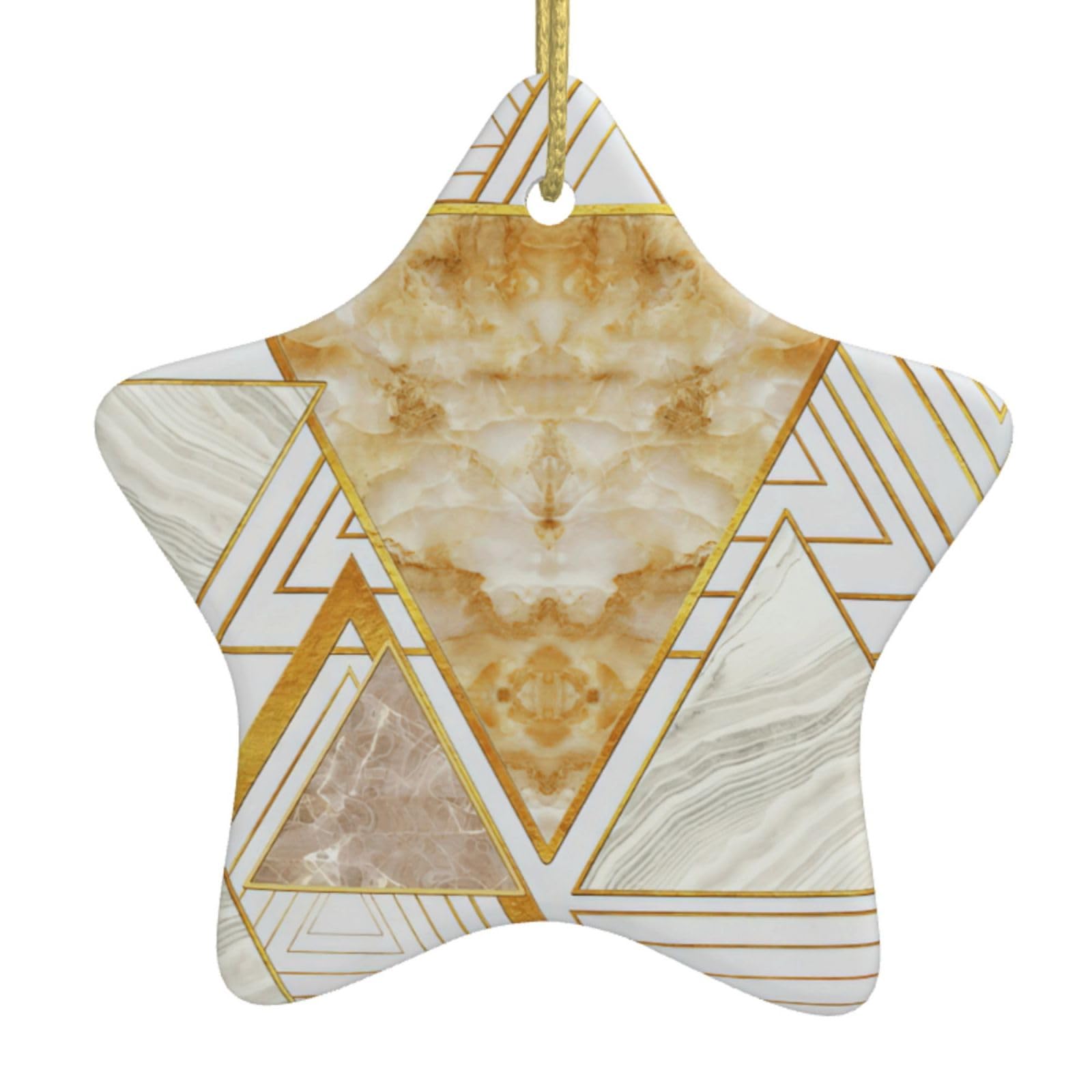 Nbtghga White Abstract Geometric Pattern Print Christmas Ornaments, Ceramic Hanging Ornament, Round Shape Decorations