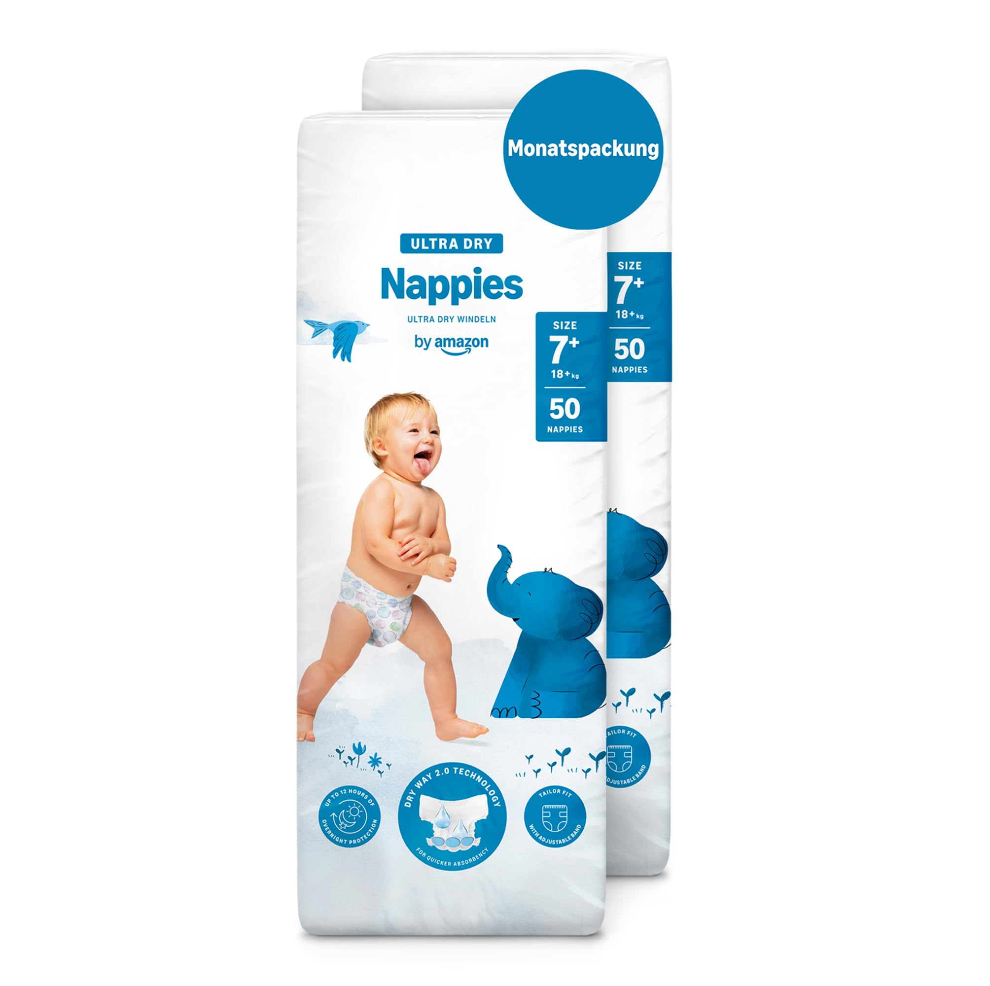 By Amazon Ultra Dry Windeln – Größe 7+ (18 kg+) – 100 Stück (2 Packungen mit 50 Stück)
