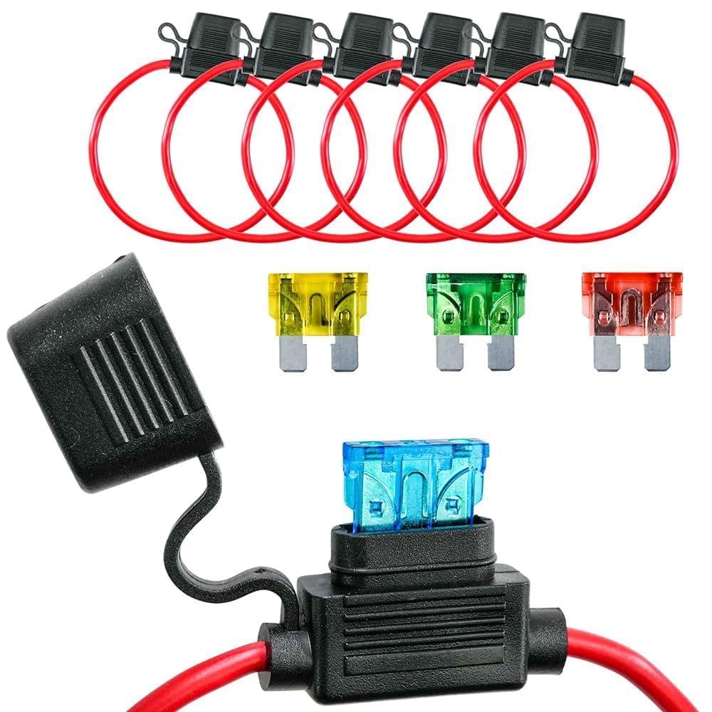 Lot De 6 Porte-fusibles étanches 14 AWG - Inclus 3 Fusibles 15A Et 3 Fusibles 20A - Pour Voiture, Camion, Bateau