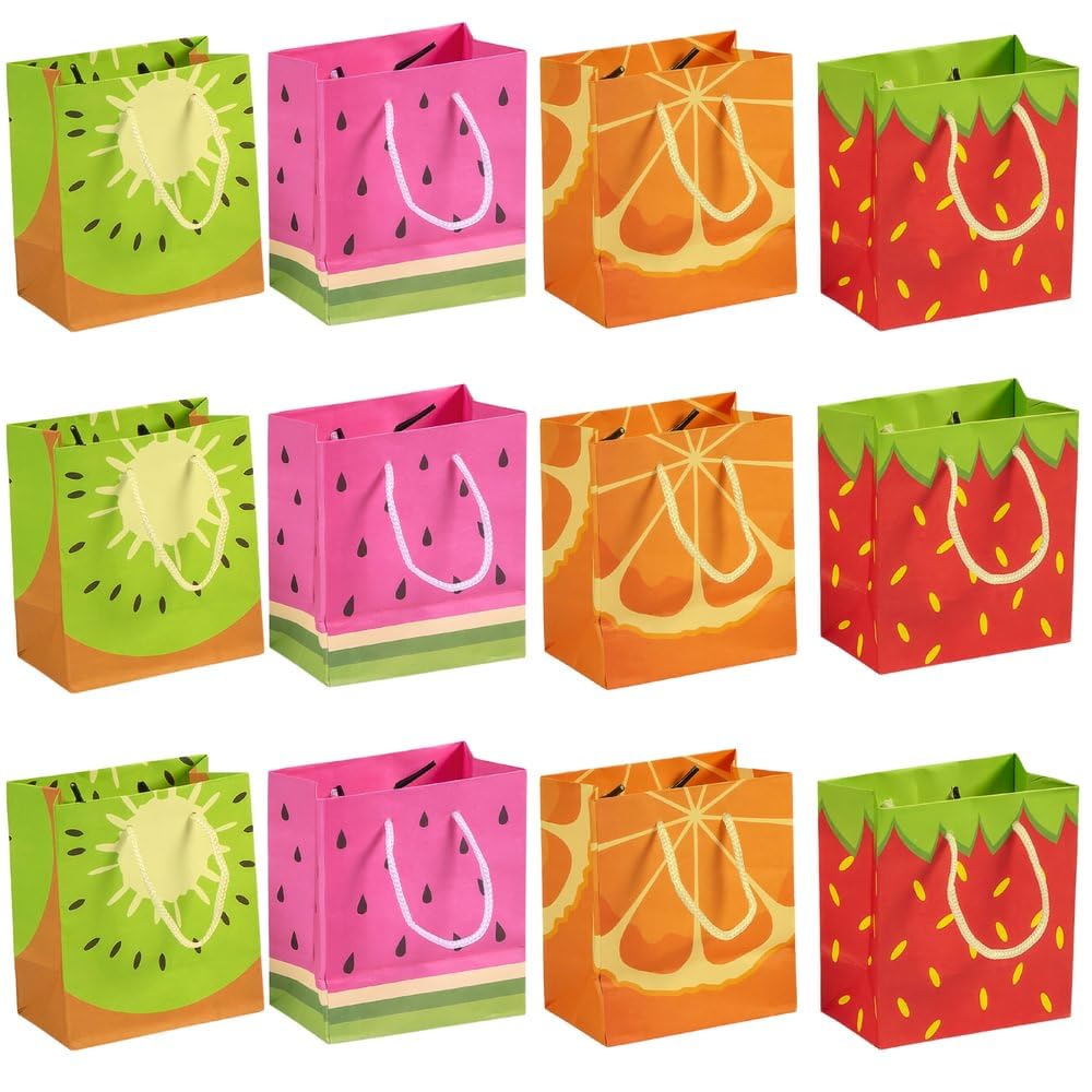 Tutti Frutti Fruit Designed Gift Bags - Set of 12 - Strawberry, Watermelon, Kiwi, Orange - Party Favor Supplies