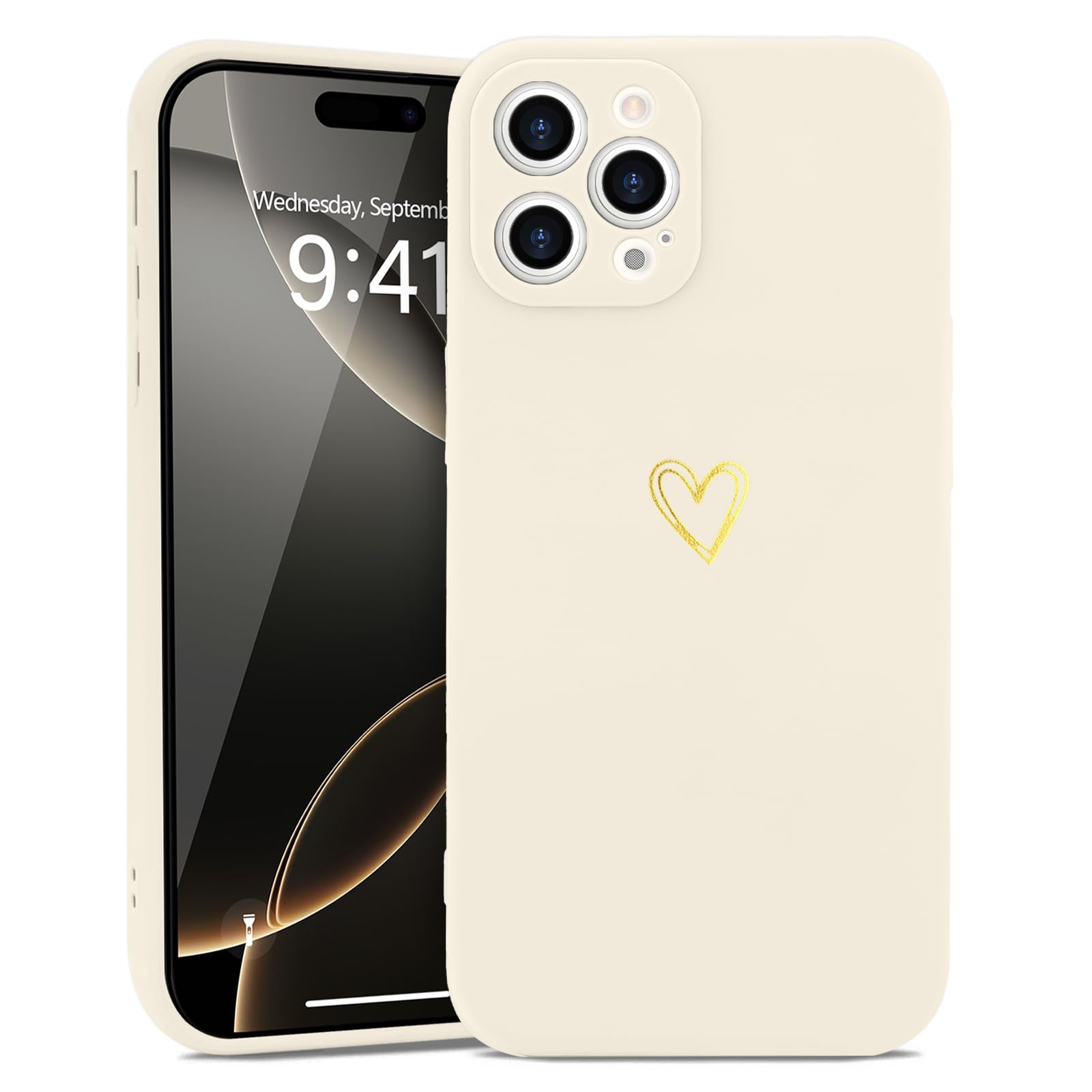 Süße IPhone 14 Pro Max Hülle Mit Gold-Liebesherz - Weiches Silikon-Case In Lila, Stoßfest & Kratzfest, Für Mädchen & Damen