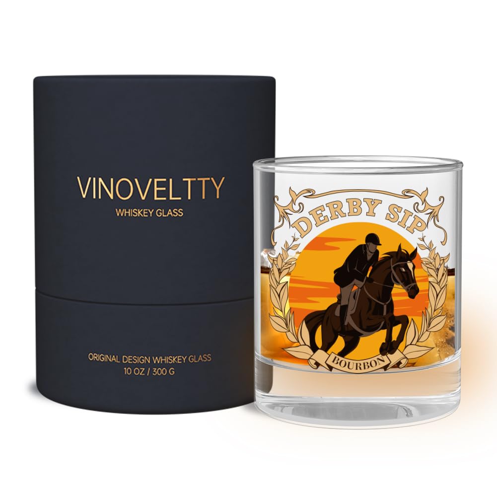 Vinoveltty Horse Whiskey Glass, Derby Festival Racing Horse Gifts for Women Men, Mother's Day Father's Day Christmas Birthday Gifts for Race Horse Lovers, Bourbon Glass(300ML)