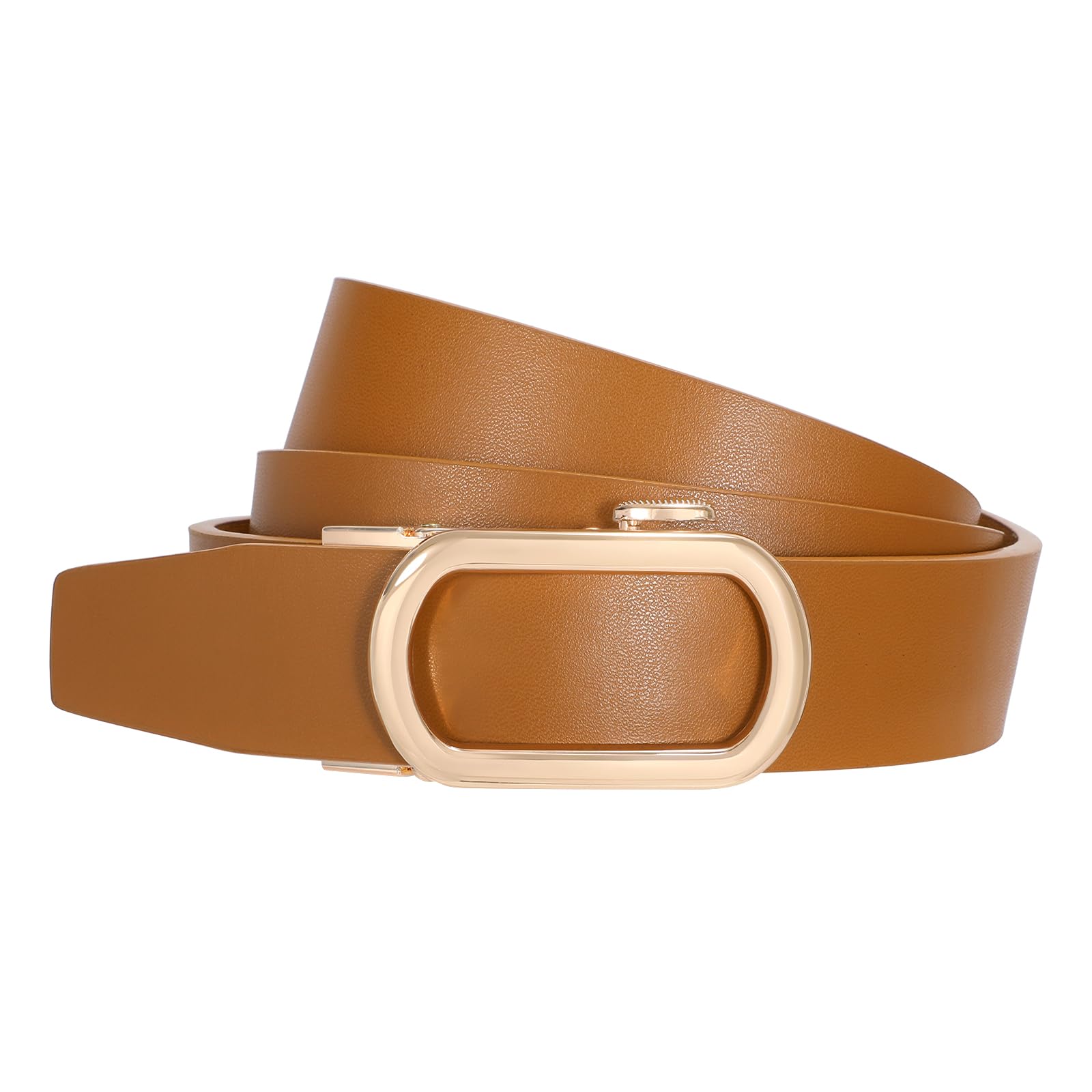 SUOSDEY Women Leather Ratchet Belt for Jeans Pants with Gold Automatic Sliding Buckle Ladies Dress Belt Width 1