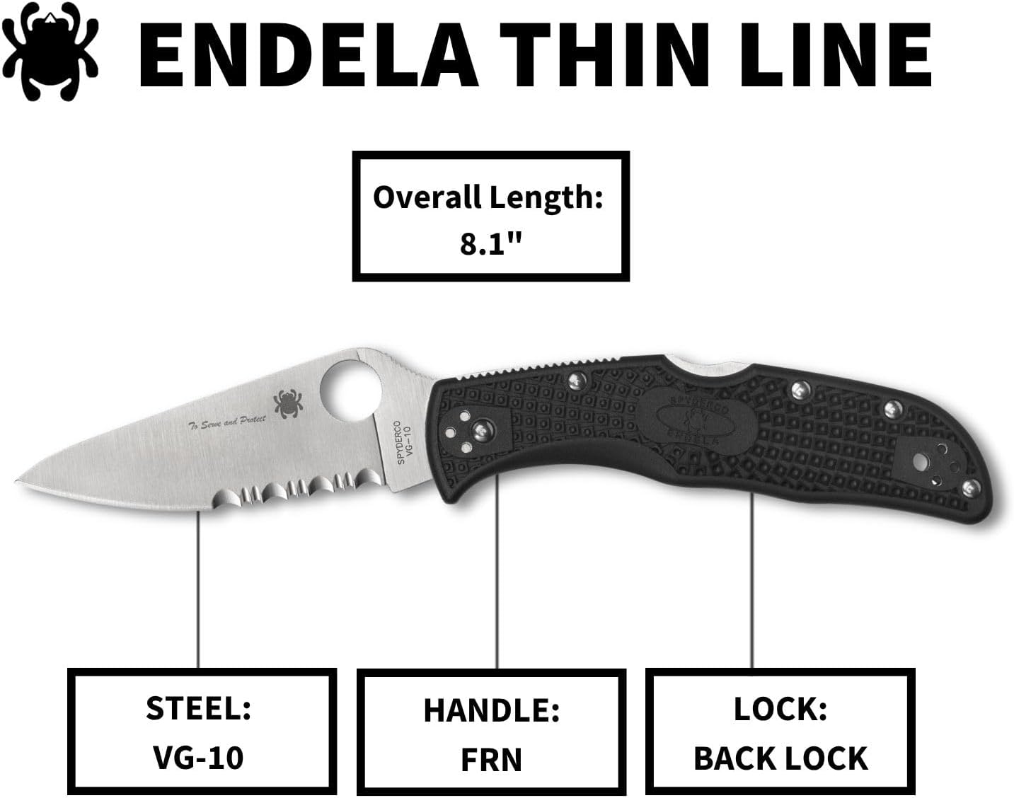 Spyderco Endela Thin Line Folding Pocket Knife with 3" VG-10 Steel Blade and FRN Handle - EDC Knife for Men and Women, Perfect for Hunting, Tactical, Camping, Survival - CombinationEdge - C243FPSBKBL