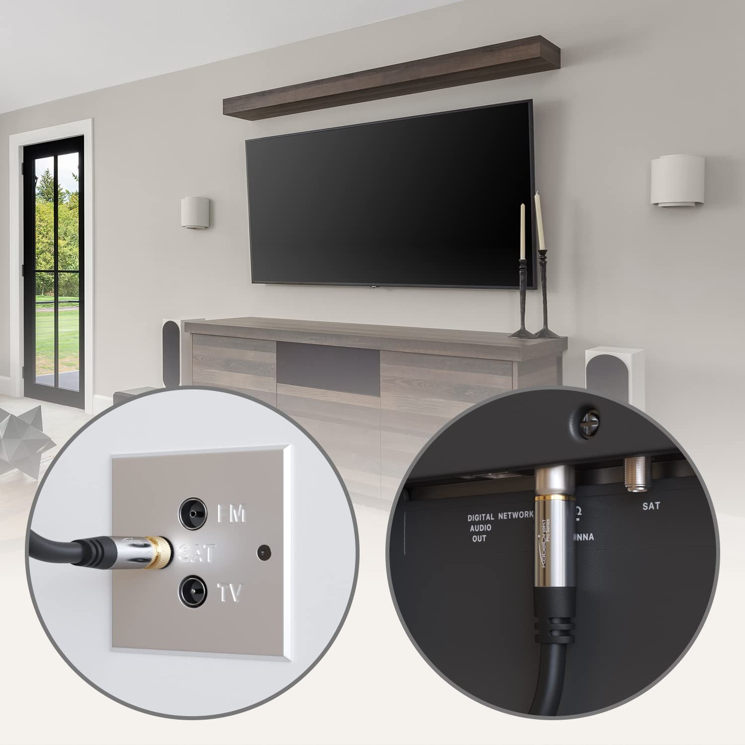 KabelDirekt – 7,5m Câble HDTV SAT/TV (75 ohms, connecteur F > connecteur coaxial, câble coaxial, TV, HDTV, radio, DVB-T2, DVB-C, DVB-S)