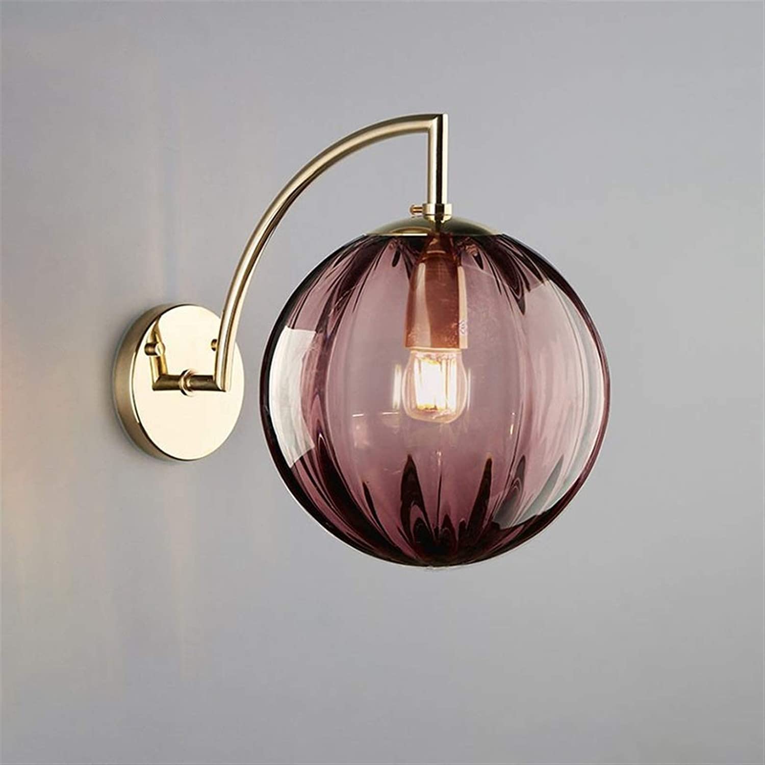 HUAYUSEDF Wall Lamp Nordic Glass Sconces, All-Copper Fixture for Living Room, Bedroom, Bedside Lighting, Modern Design, Decorative Light(Amber)