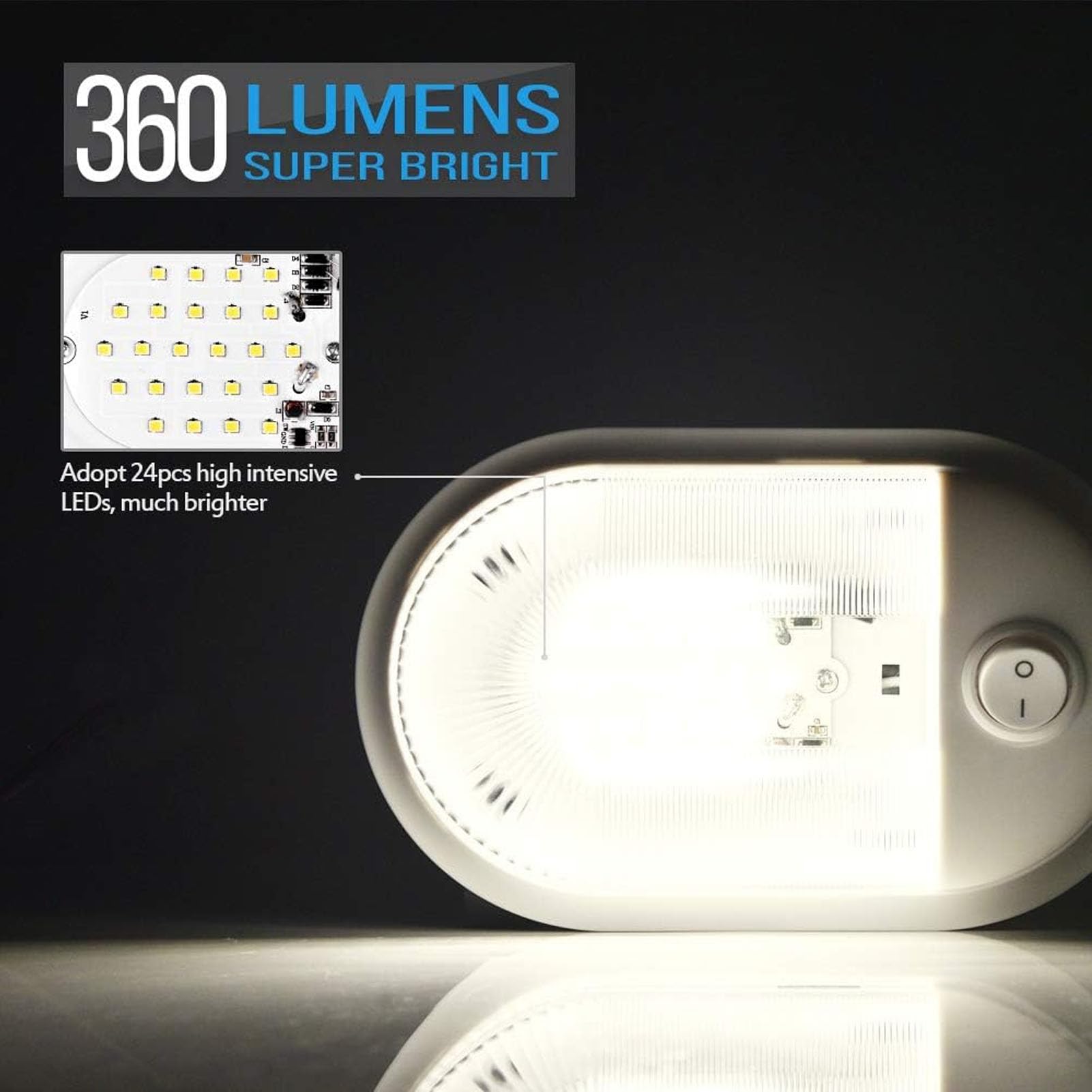 Plafonnier pour le Camping-Car, Lumière Blanche Naturelle 4000-4500K, 24 SMD 2835 LED, Éclairage Interieur de Camping-Car, Refroidailsiment Efficace 10-24V Interrupteur AVEC.