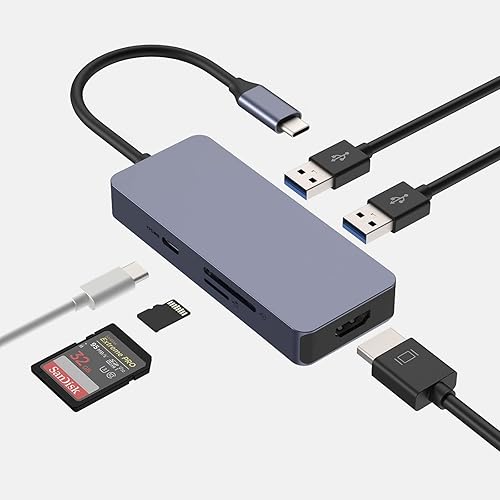 Hub USB C, adaptador HOPDAY USB C Dongle para MacBook Pro/Air Ipad Pro, adaptador USB C a HDMI Multport 6 en 1, para laptop, Surface Pro 8 y más (4K