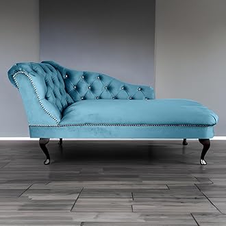 RegentTufted Chaise Lounge Sofa & Seating Handmade Velvet Living Room Bedroom Hallway Black Accent Chair (Left Hand, Sky)