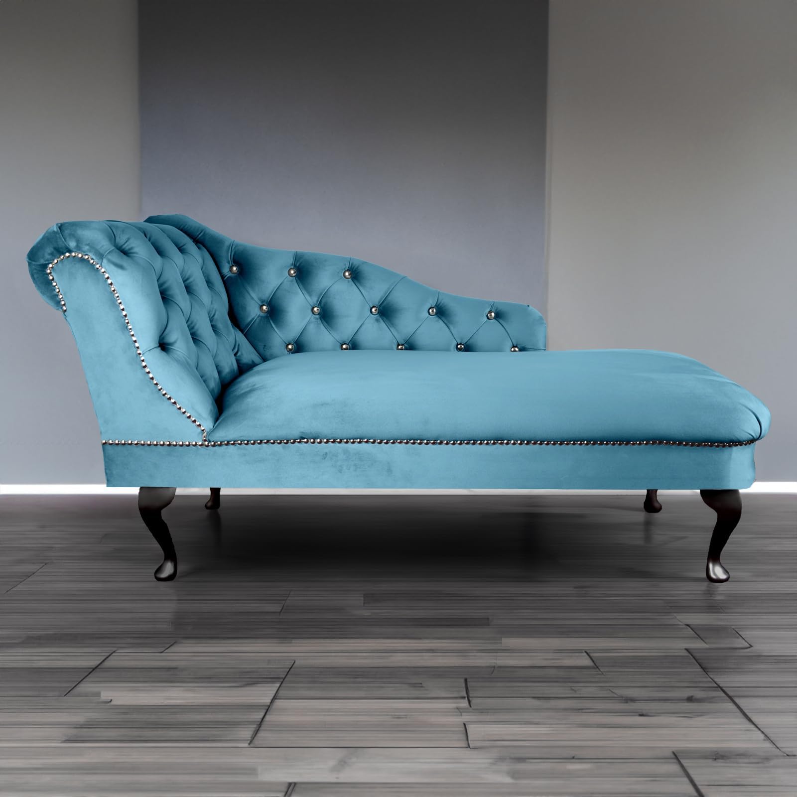 RegentTufted Chaise Lounge Sofa & Seating Handmade Velvet Living Room Bedroom Hallway Black Accent Chair (Left Hand, Sky)