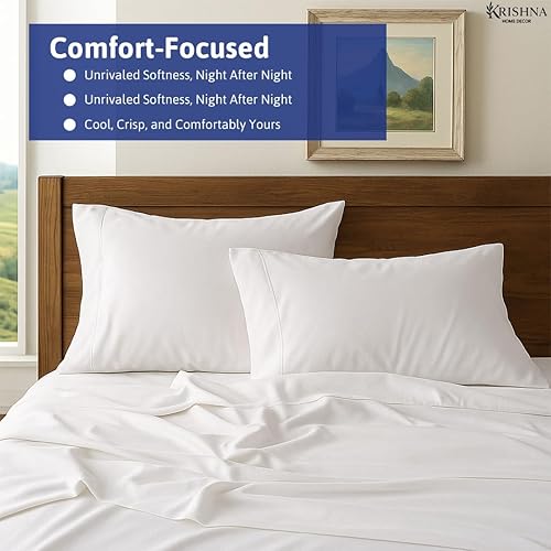 Miniatura 5 de KRISHNA Juego de sábanas de 4 piezas, 100% algodón egipcio Giza, ultra suave y transpirable, sábanas de calidad de hotel, se adapta a colchones de