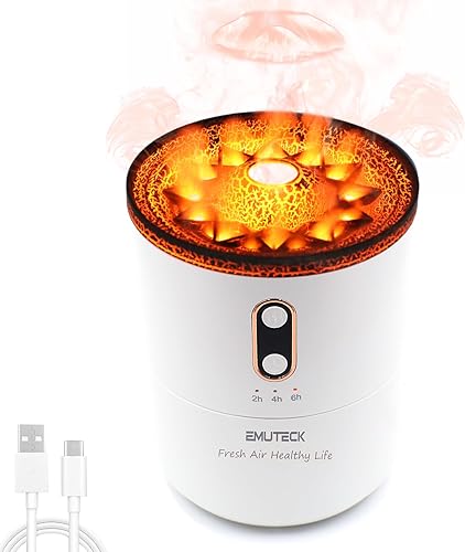 Miniatura 1 de Humidificador, humidificador de aire de niebla fría de escritorio USB de 16.9 fl oz con luz nocturna, difusor de volcán, medusas y llama, 2 modos de