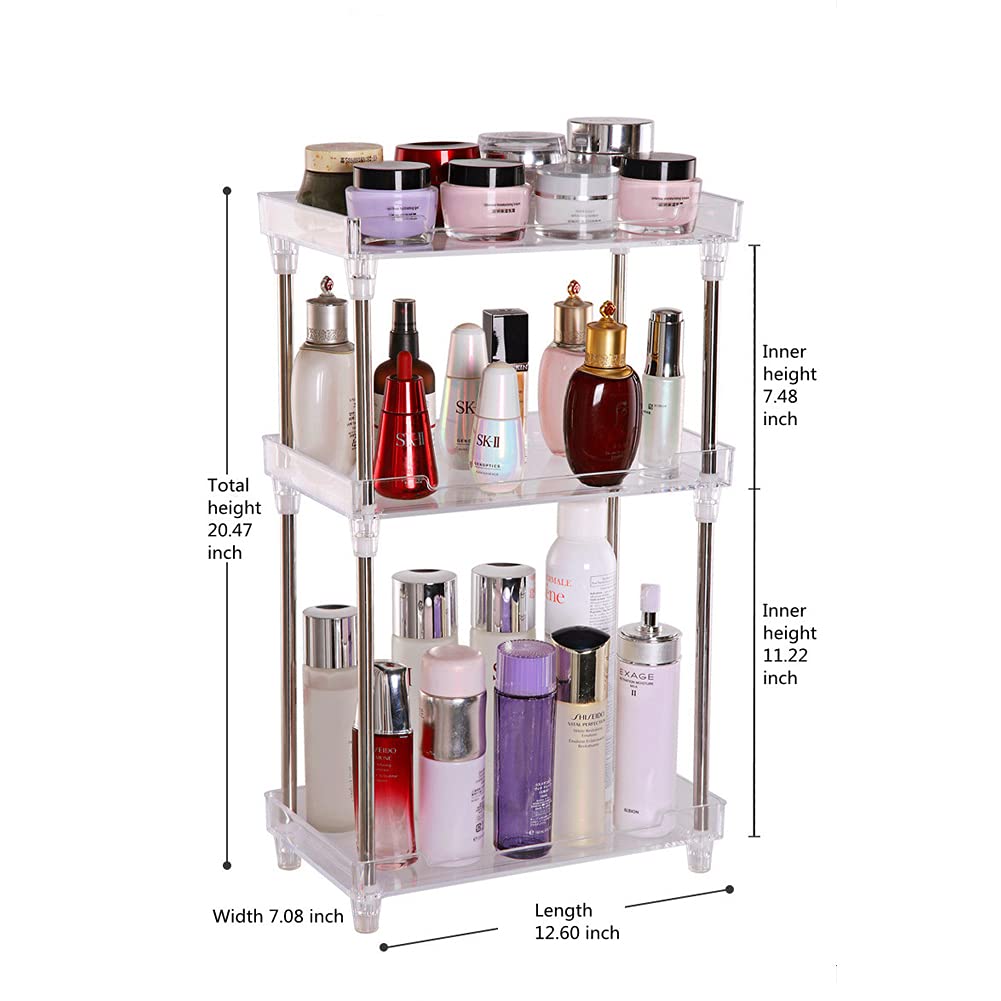 Badezimmer-Organizer Mit 3 Etagen – Acryl & Edelstahl, Für Kosmetik, Parfüm & Hautpflege, Rutschfeste Füße