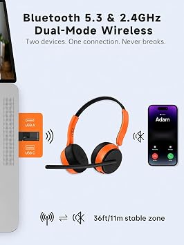 Wireless Headset with Microphone Bluetooth Headset Multipoint Connection