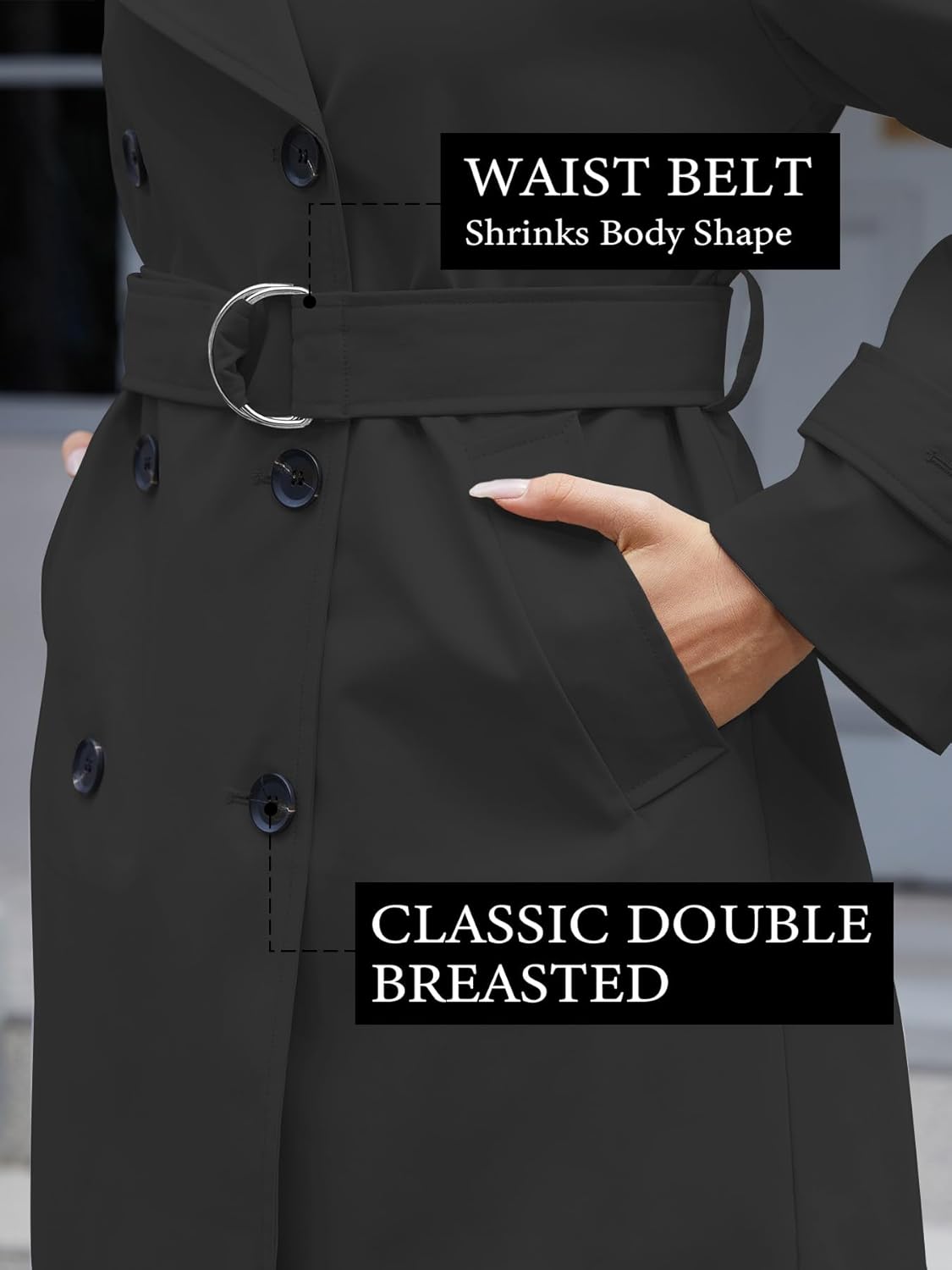 Muchpow Women's Long Trench Coat Double Breasted Lapel Oversized Windproof Overcoat with Belt - Image 4