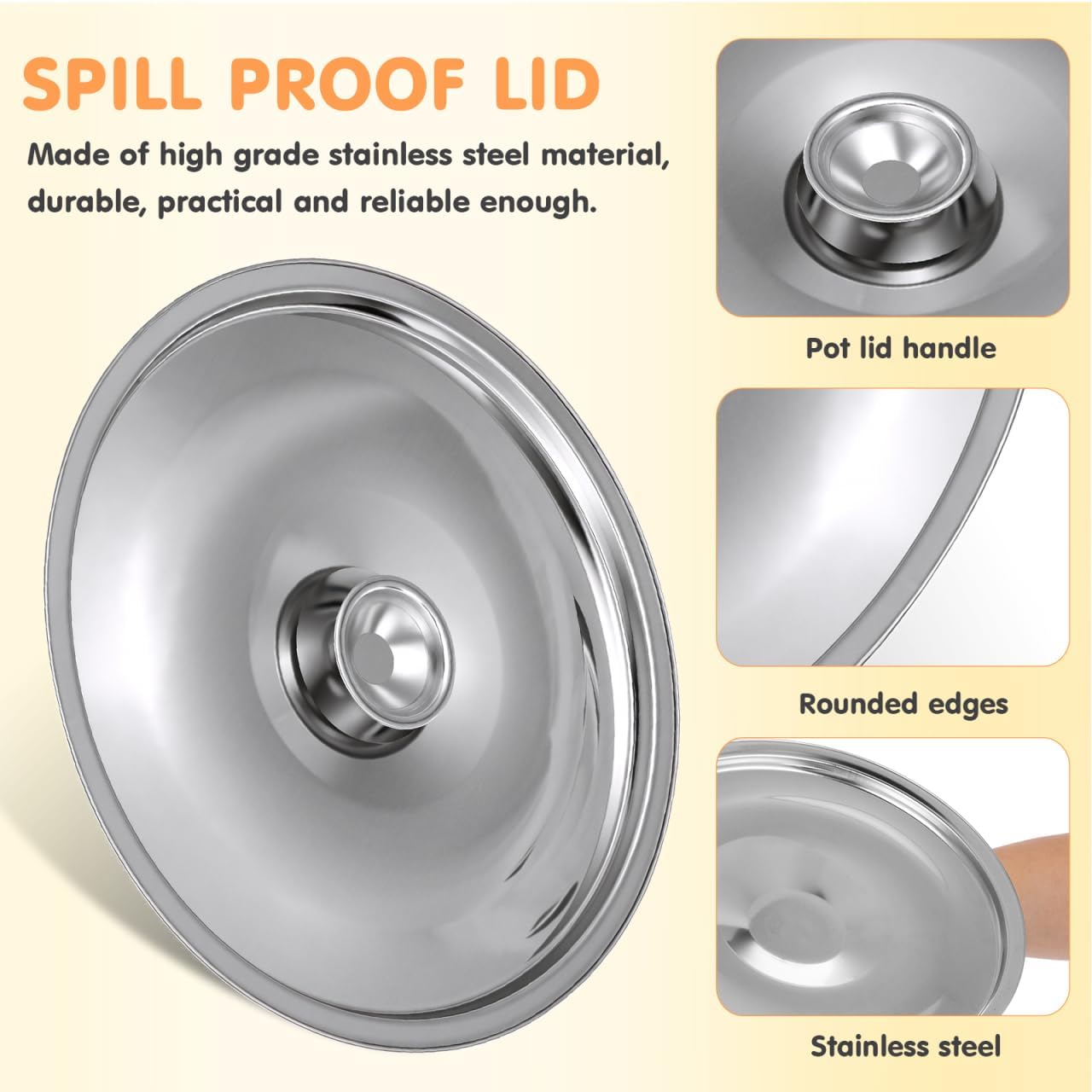 8.6 Inch Universal Pot Lid for Small Pan Lightweight Stainless Steel Cover for Egg Pan, Small Pot, and Seasoning Cup Metal Lid with Knob