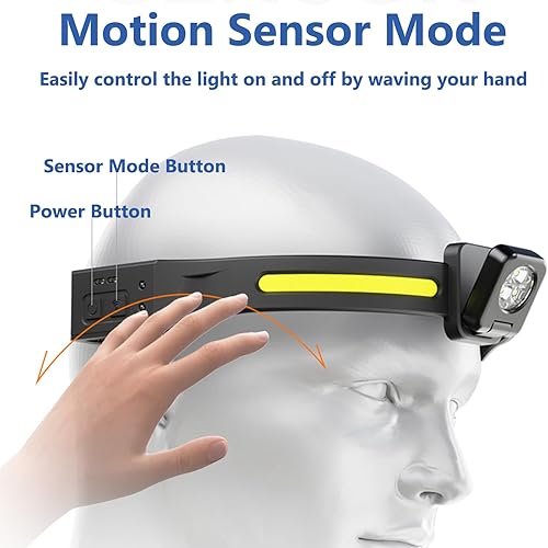 Miniatura 4 de ailight Linterna frontal recargable, lámpara LED COB con sensor de movimiento para adultos, accesorios de campamento, linterna impermeable para