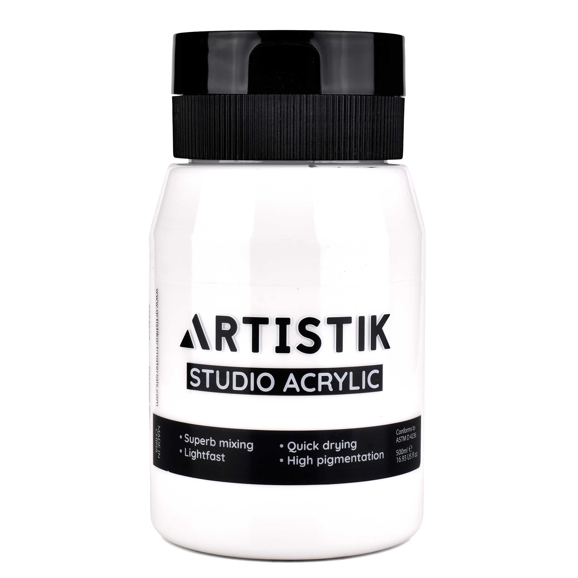 Artistik White Artistic Acrylic Paint Jar - High-Pigment, Fade Proof Painting Supplies, Suitable For Canvas, Wood, Leather, Fabric, Stone & Craft - 500Ml