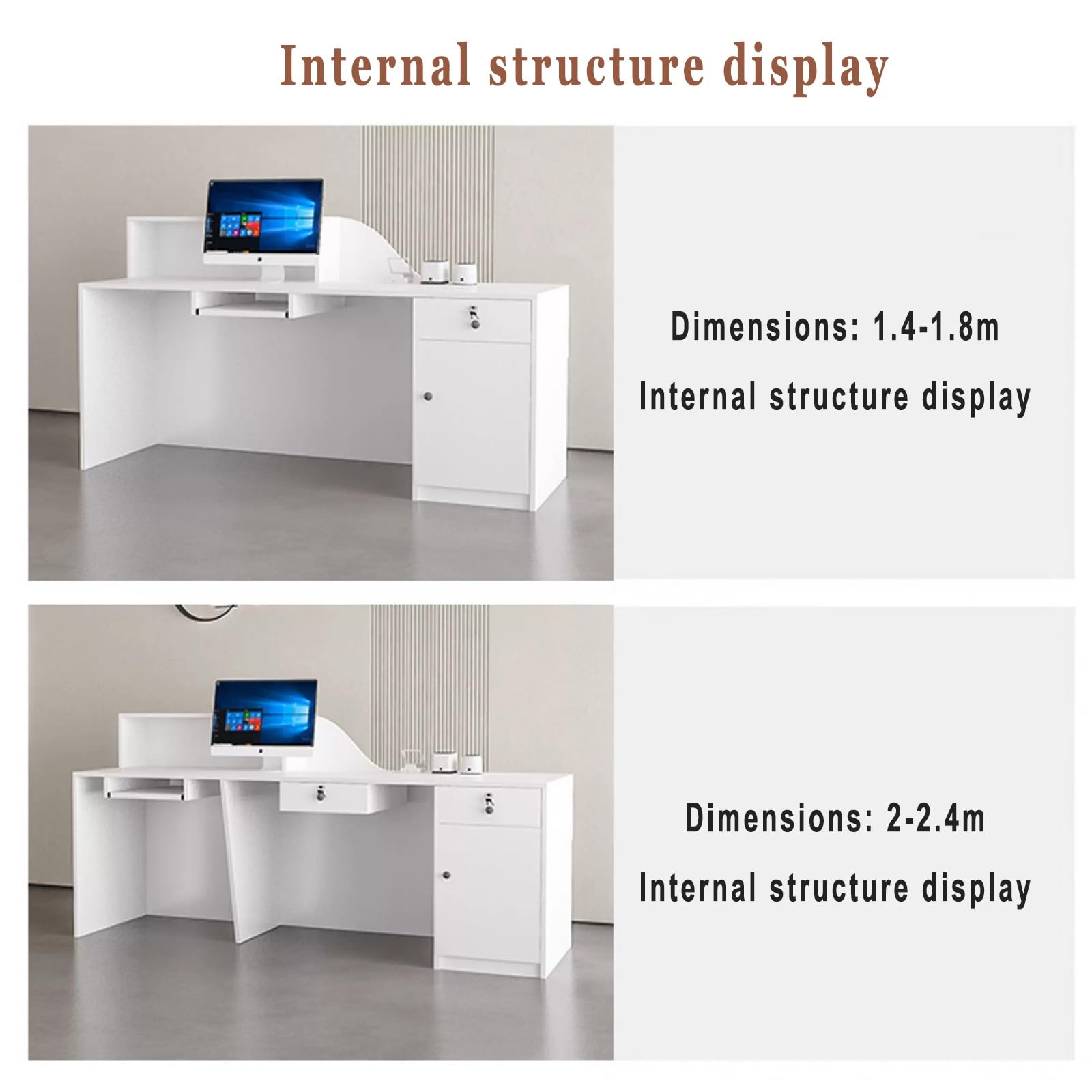Mostrador De Recepción, Mesa De Mostrador con Cajones De Almacenamiento Y Estantes Abiertos, Boutiques Y Cafeterías.(White on The Right,200cm)