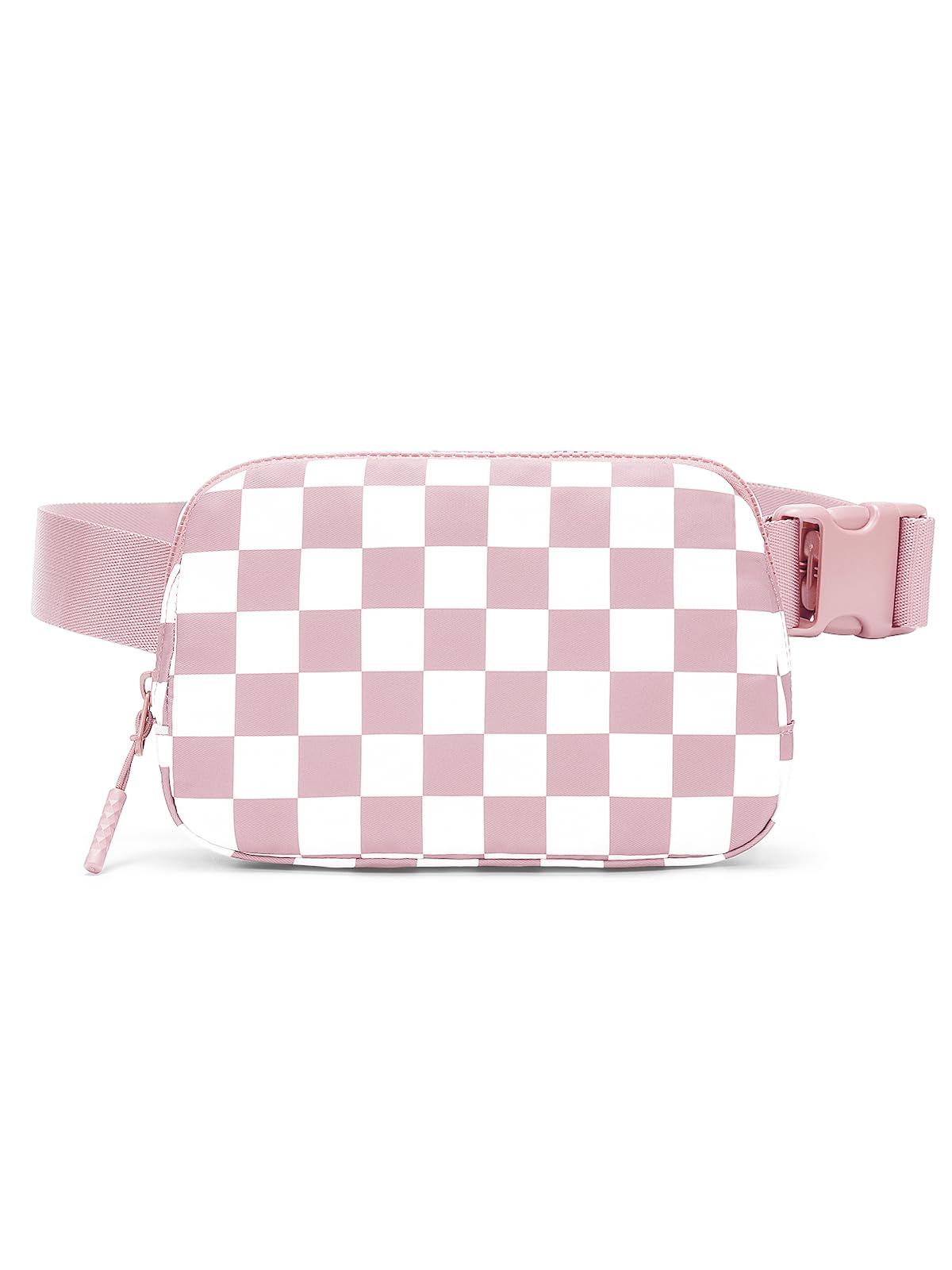 MEISEY Checkered Fanny Pack Nylon Everywhere Belt Bag for Women,Water Repellent Waist Packs (Checkered Belt Bag-Pink)