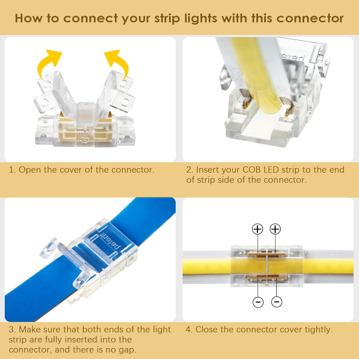 TOKERU LED Strip Connector, 20 Pack, 8mm, 2-Pin (Strip to Strip (COB), 8mm, Transparent - Image 4