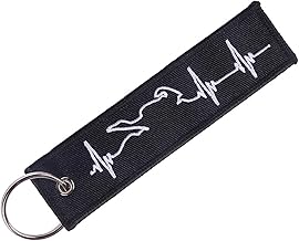 Schlüsselanhänger Motorrad,Herzschlag Bestickt Motorrad Schlüsselanhänger aus Stoff,Bestickt Heartbeats Schlüsselanhänger Stoff mit Schlüsselring,für Motorrad Quad ATV(130 x 28 mm,Schwarz)
