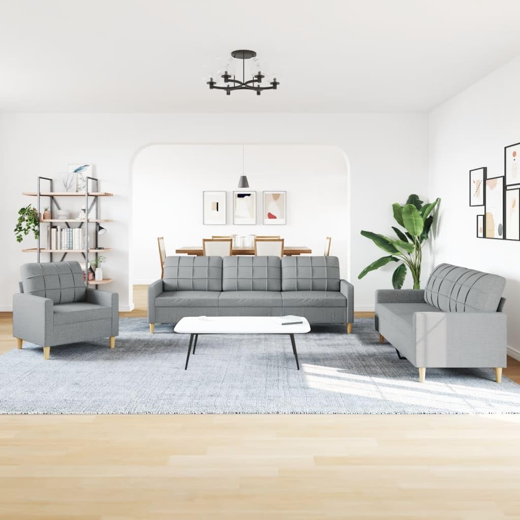 3-TLG. Sofagarnitur Hellgrau Stoff 226x77x80 cm Metallrahmen großzügige Polsterung Mini Schlafsofa Sessel 2-Sitzer 3-Sitzer Couch für Wohnzimmer Gästezimmer Büro Chill-Ecke