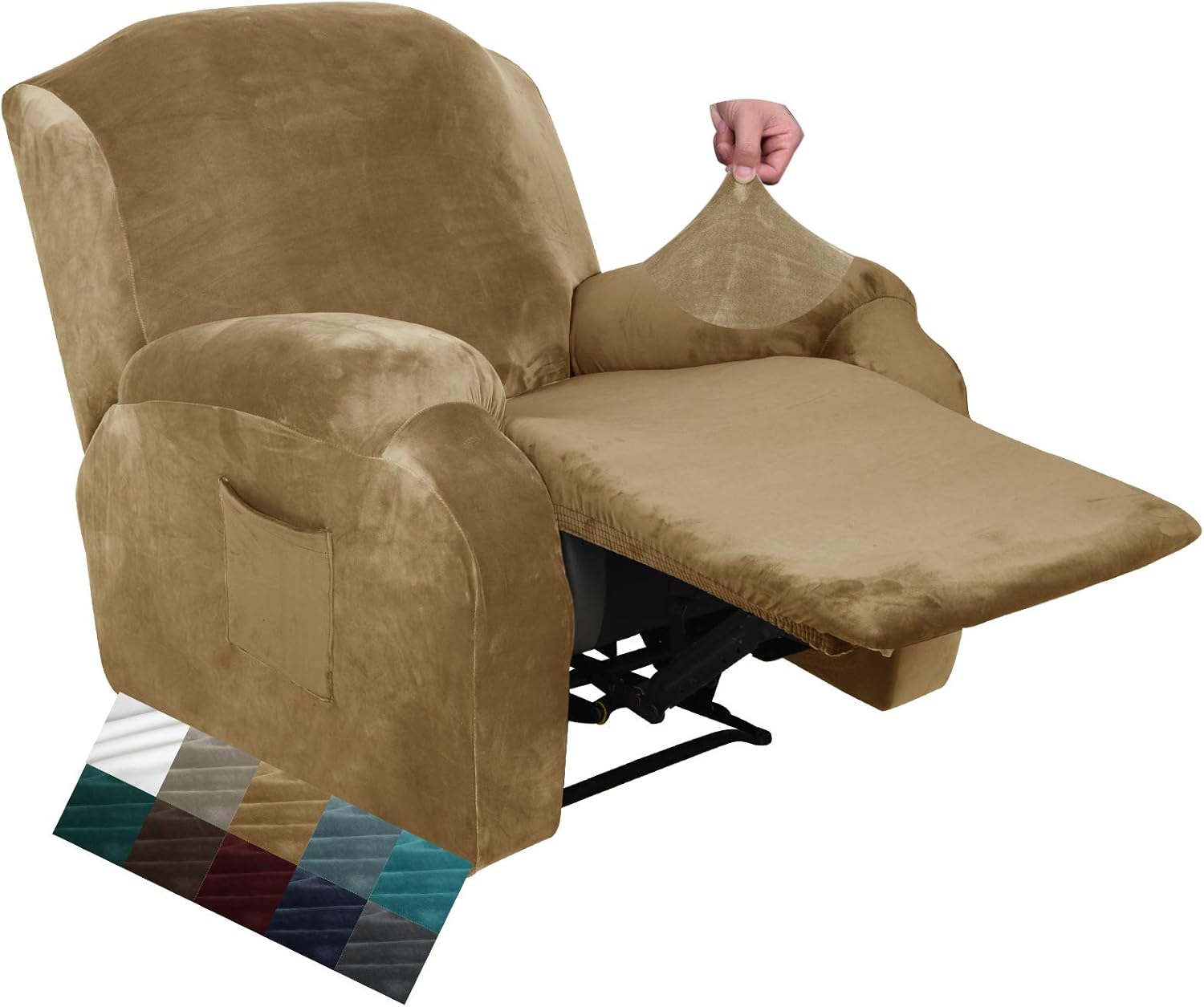 MAXIJIN Velvet 4 Piece Recliner Cover Stretch Plush Soft Cover for